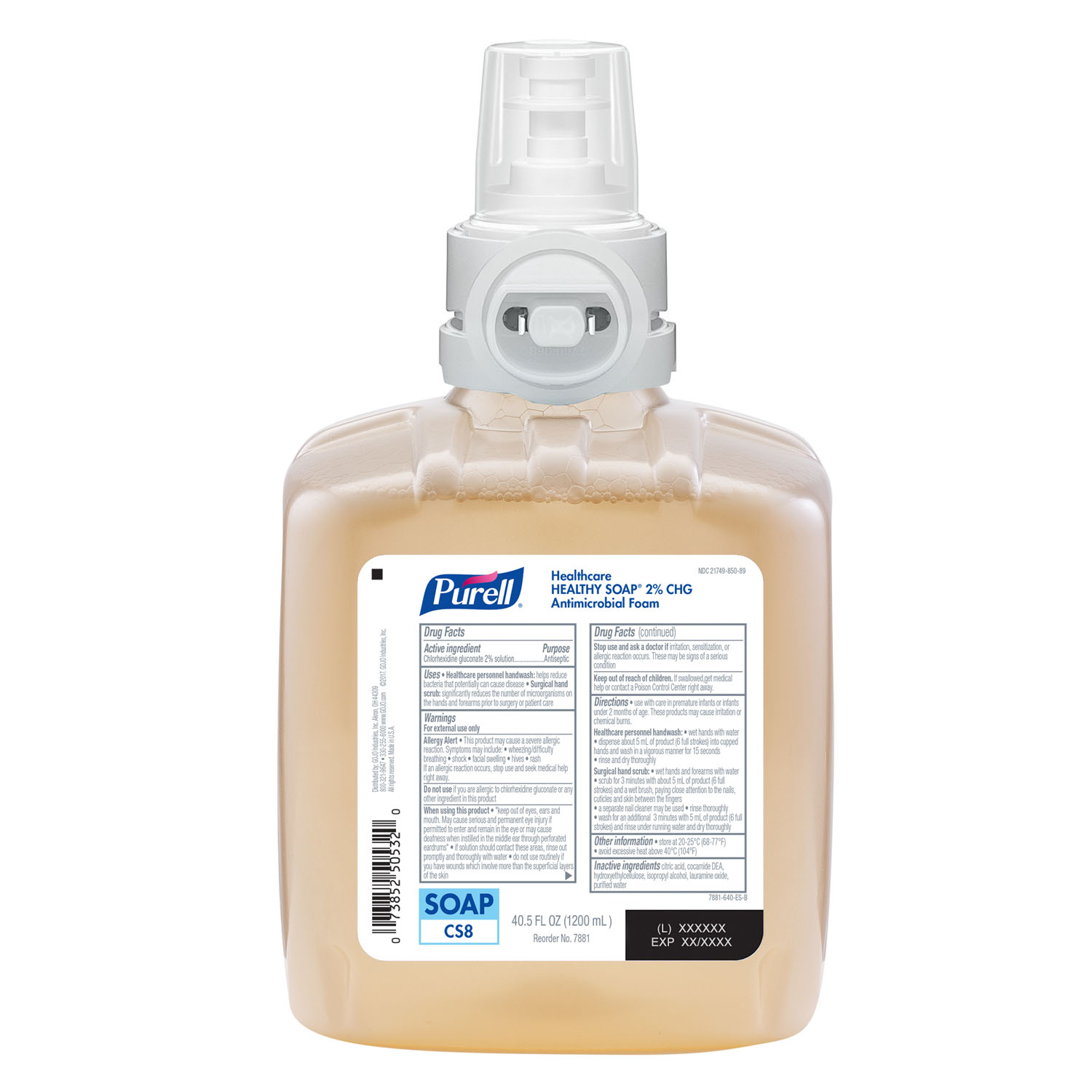 GOJO PURELL® CS8 DISPENSERS & REFILLS Healthcare Healthy Soap® 2.0% CHG Antimicrobial Foam, 1200 ml, Amber, 2/cs (160 cs/plt) GOJO Industries, Inc. 7881-02