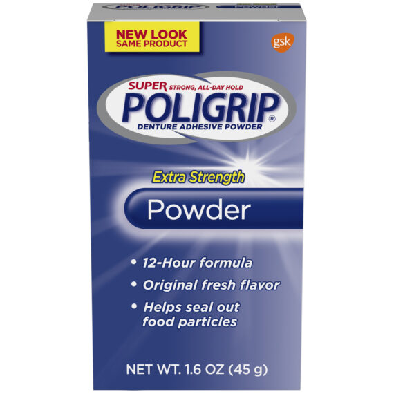 HALEON SUPER POLIGRIP® DENTURE ADHESIVE Super Poligrip® Denture Adhesive Powder, Extra Strength, 1.6 oz. bottle, 6/pkg, 4 pkg/cs (24 bottles total) (Available for sale in US only) GSK# 07801 (Products cannot be sold on Amazon.com or any other third Party sites.) Haleon US Services Inc. 007801