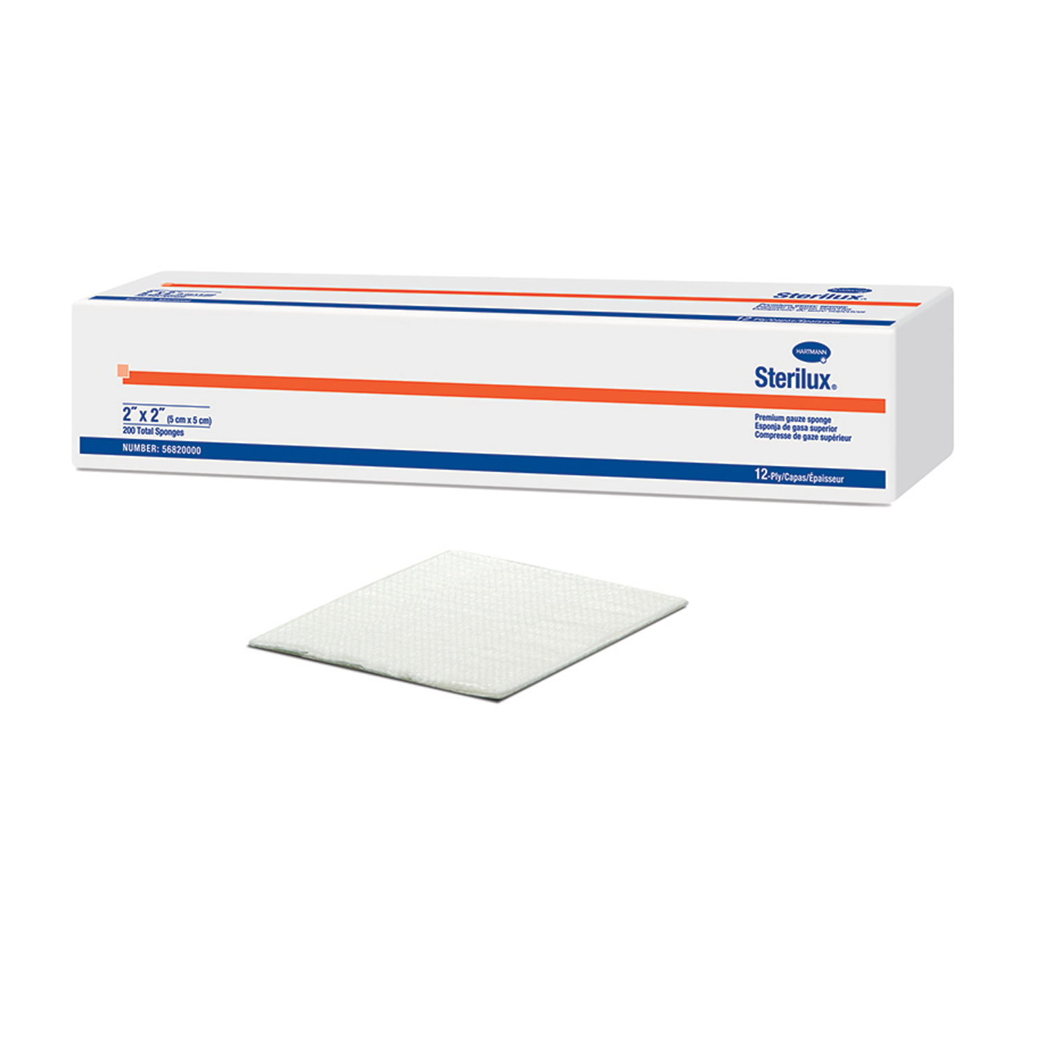 HARTMANN USA STERILUX® PREMIUM GAUZE SPONGES Gauze Sponge, 4" x 4" Non-Sterile, 12-Ply, 200/slv, 10 slv/cs Hartmann USA, Inc. 56860000