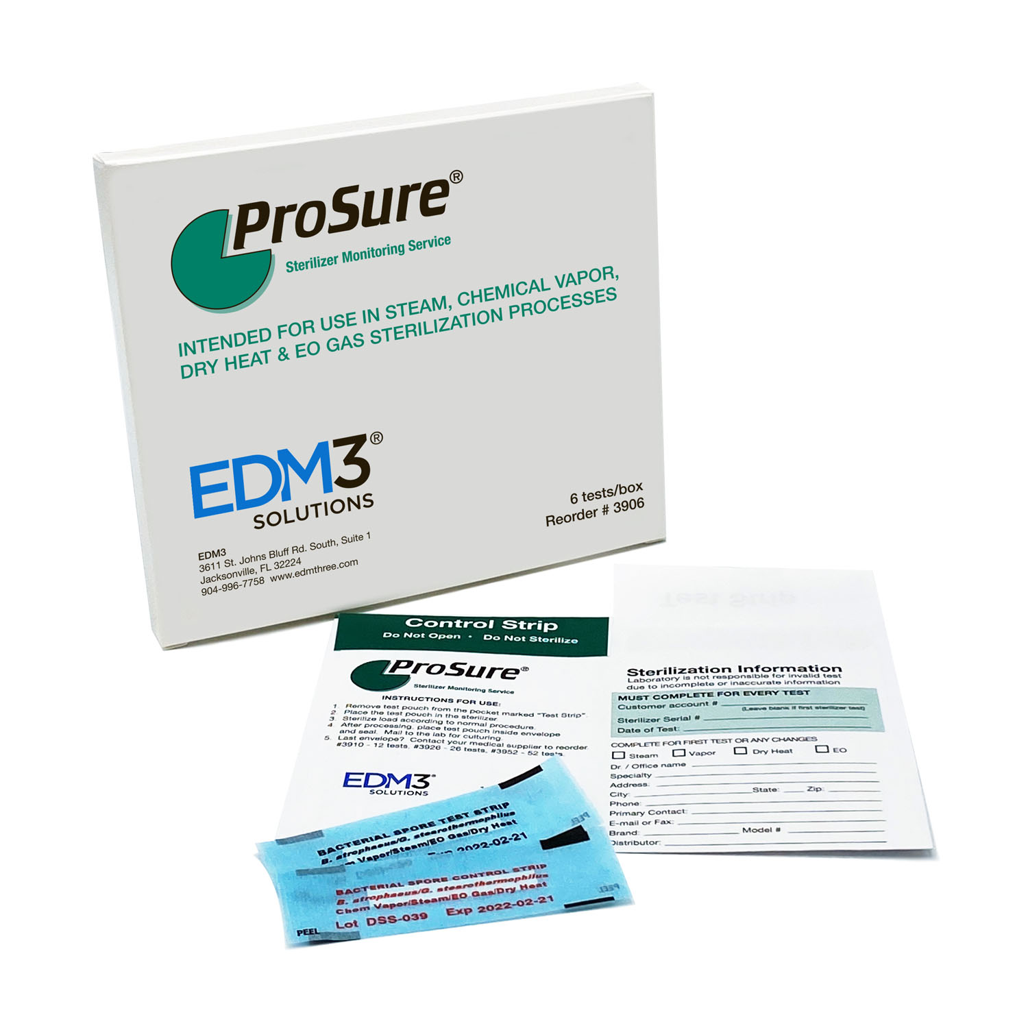 EDM3 PROSURE® AUTOCLAVE TEST SYSTEM ProSure® Autoclave Spore Strip Monitoring System, 6 tests/bx (US Only) EDM3 Company LLC 3906