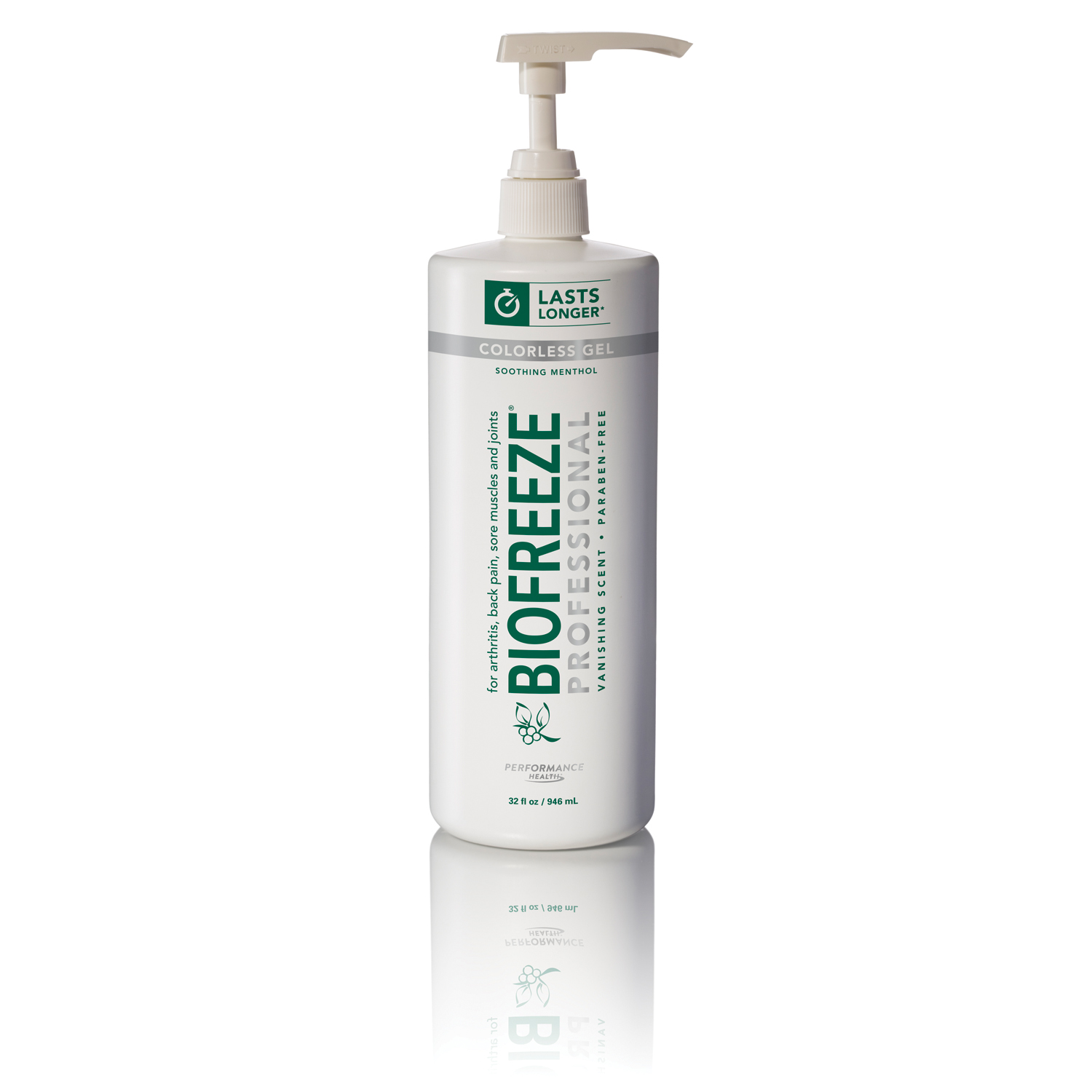 RB HEALTH BIOFREEZE® PROFESSIONAL TOPICAL PAIN RELIEVER Biofreeze® Professional, 32 oz Gel Pump, Colorless, 16/cs (36 cs/plt) (Cannot be sold to retail outlets and/ or Amazon) (091789) (US Only)  (Item is considered HAZMAT and cannot ship via Air or to AK, GU, HI, MP, PR, VI) RB Health LLC 13431