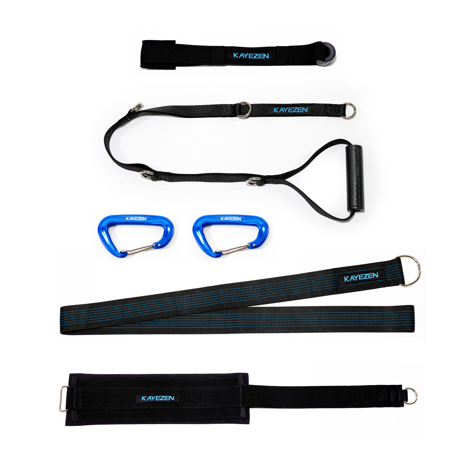 VECTOR ACCESSORY PACK The Kayezen VECTOR Accessory Pack Allow You to Use the System to its Full Potential, Includes: 1 Door Anchor, 1 Long Strap Loop Handle, 1 Thigh Cinch Strap, 1 Long Torso Strap, 2 Carabiners (Cannot be sold through any site ie Amazon, Jet, e-bay, woot, Staples or any e-comm retailer other than sub-Distributor's own site. Approved for sale in: PT, OT, AT, Chiro.) Kayezen LLC RQX-ACCPK