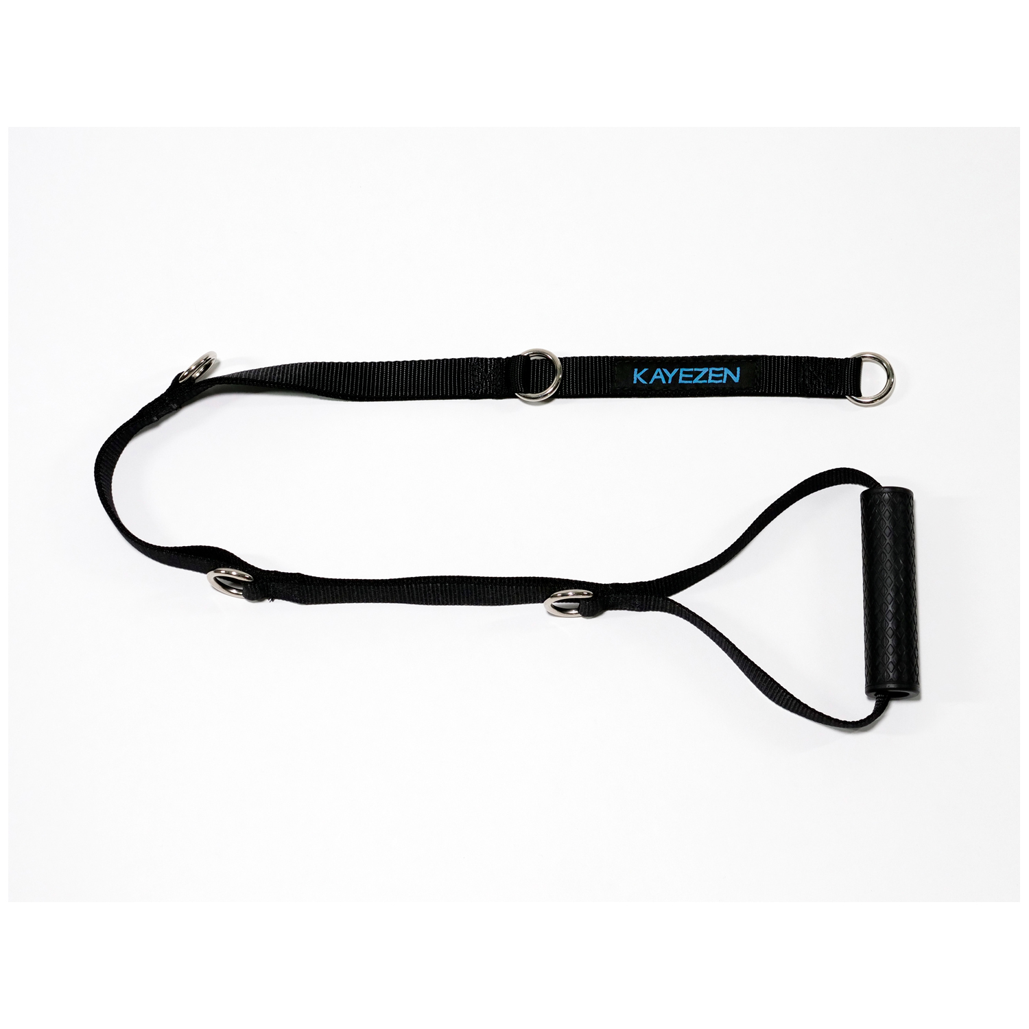 VECTOR LONG STRAP LOOP HANDLE Long Strap Loop Handle, w/ 5 Rings Along Strap for Variety of Movements, Attach to VECTOR System w/ Carabiner for Exercises, 41"L w/ 6”W Hard Handle, Durable Black Nylon (Sold as a single handle) (Cannot be sold through any site ie Amazon, Jet, e-bay, woot, Staples or any e-comm retailer other than sub-Distributor's own site. Approved for sale in: PT, OT, AT, Chiro.) Kayezen LLC RQX-HNDL