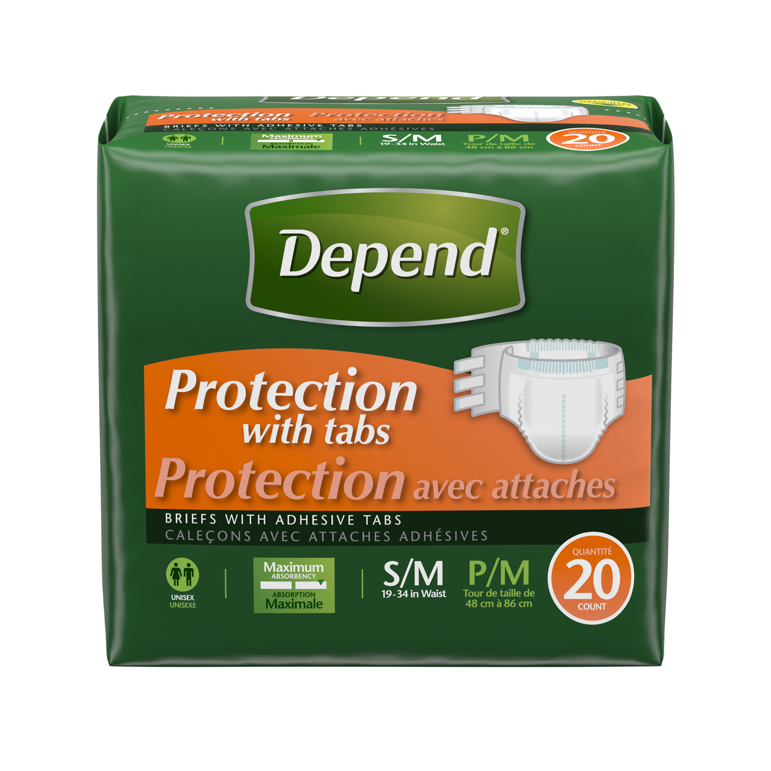 KIMBERLY-CLARK DEPEND™ OVERNITE BRIEFS Overnite Briefs, Maximum Absorbency, Small/ Medium, 20/pkg, 3 pkg/cs (35 cs/plt) Kimberly-Clark Consumer 35456
