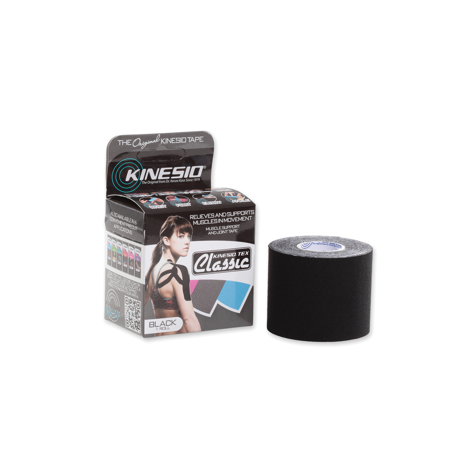 KINESIO TEX CLASSIC TAPE Classic Tape, 2" x 13.1 ft, Black, 6 rl/bx  (Products cannot be sold on Amazon.com or any other 3rd party platform) (090298) Kinesio Holding Corporation CKT95024