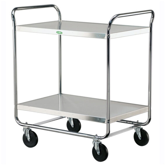 LAKESIDE UTILITY CARTS - STAINLESS STEEL TUBULAR MODEL Medium Duty Cart, 2 Shelves, 23"W x 36"L x 40 1/8"H, 500 lb Capacity, 5" Swivel Casters, Chrome Plated Legs/ Frame, 21" x 33" Shelf, 21½" Clearance (DROP SHIP ONLY) Lakeside Manufacturing, Inc. 492
