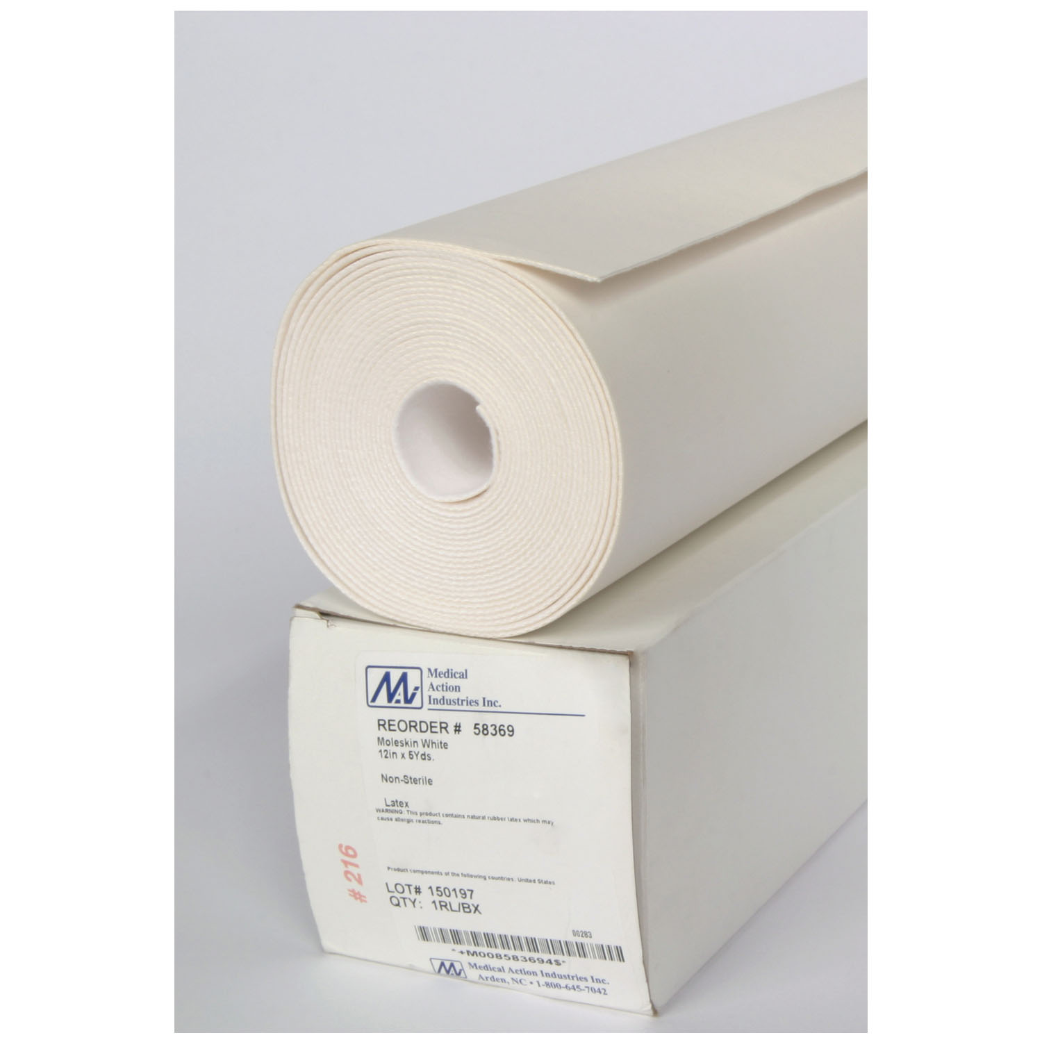 MEDICAL ACTION KUROTEX HEAVY MOLESKIN Moleskin, Beige, 12" x 5 yds, Water Repellent, Adhesive Backed, 1/bx Medical Action Industries 58364