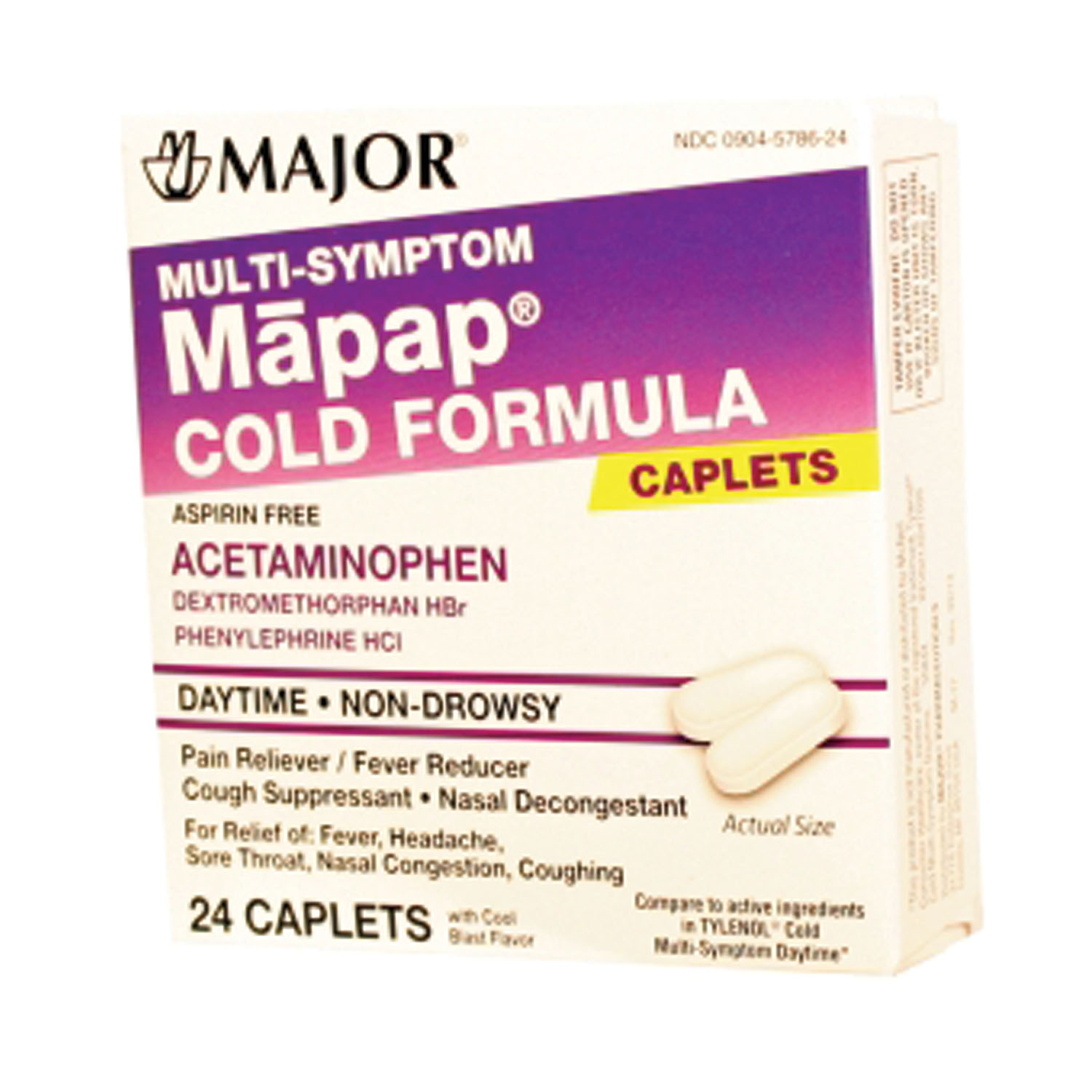 MAJOR COLD & COUGH TABLETS Mapap, Cold Multi-Symptom, 24s, Compare to Tylenol® Multi-Sympton, NDC# 00904-5786-24 (US Only) Major Pharmaceuticals 006363