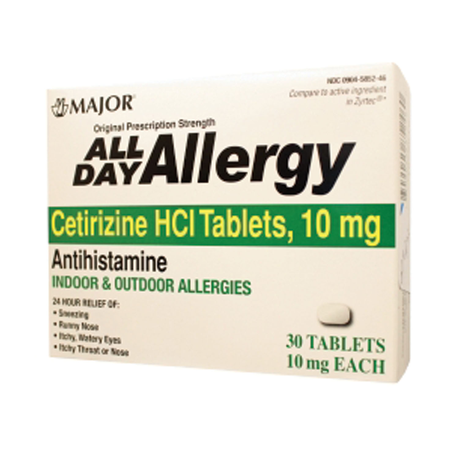 MAJOR ALLERGY TABLETS All Day Allergy, 24 Hour, 30s, Compare to Zyrtec®, 24/cs, NDC# 00904-6717-46 (US Only) Major Pharmaceuticals 255548