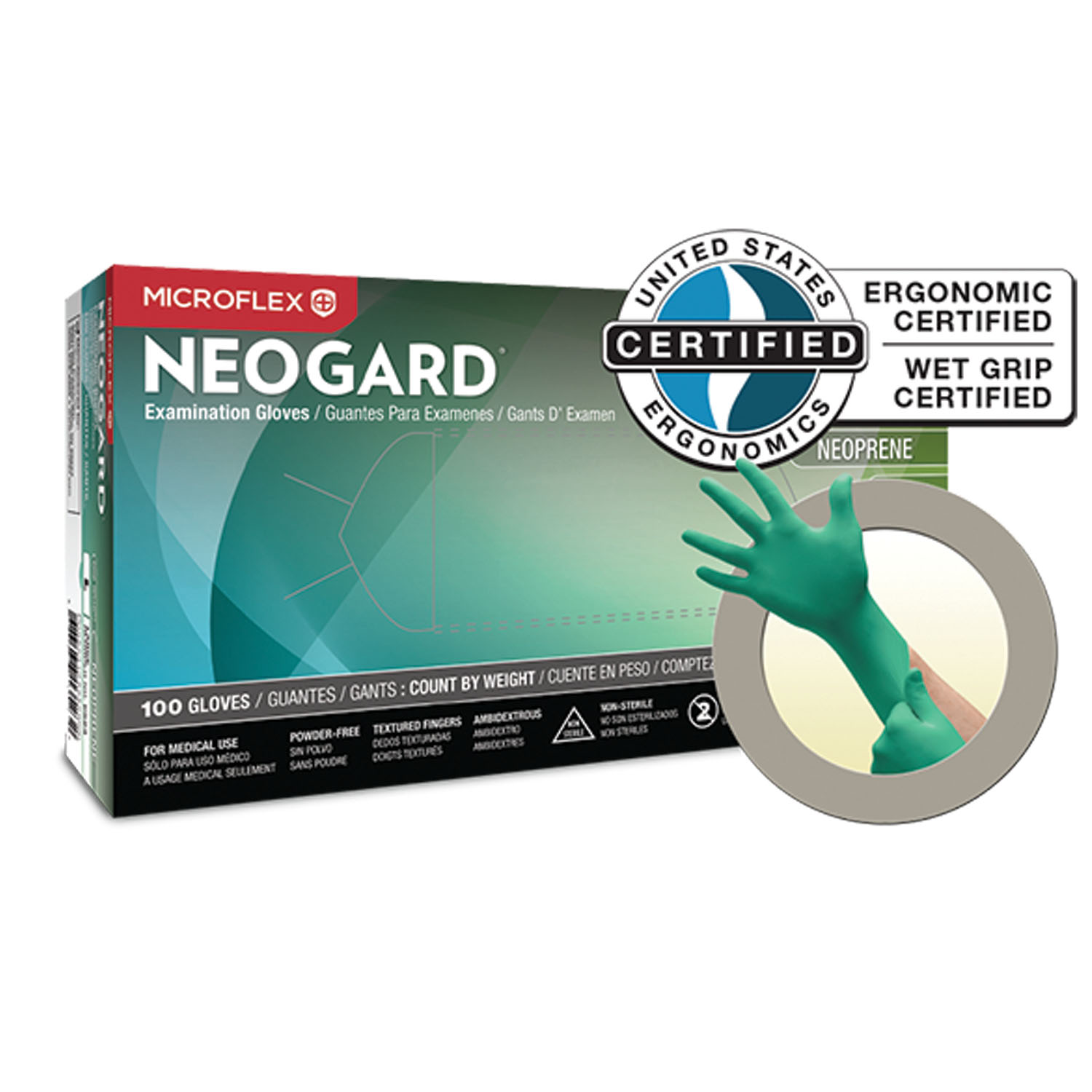 ANSELL MICROFLEX NEOGARD® POWDER-FREE MEDICAL-GRADE CHLOROPRENE EXAM GLOVES Exam Gloves, Chloroprene, PF, Latex-Free, Textured Fingers, Green, X-Large, 100/bx, 10 bx/cs (60 cs/plt) (US Only) (Item on Manufacturer Backorder – Inventory Limited when Available) Ansell C524