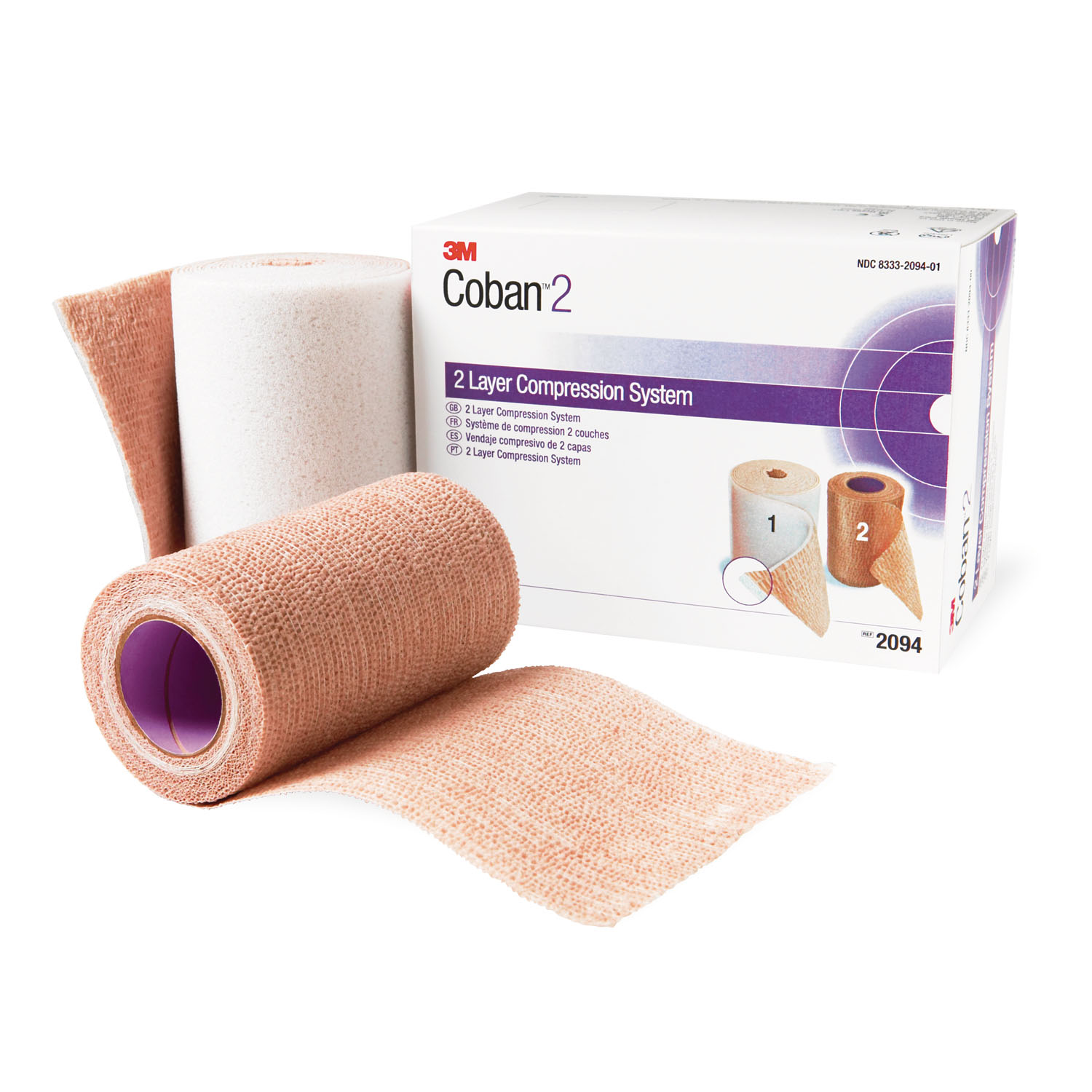 SOLVENTUM COBAN™ COMPRESSION SYSTEM Compression System Includes: Roll 1 Comfort Layer 4" x 2.9 yds, Unstretched, Roll 2 Compression Layer 4" x 5.1 yds, Fully Stretched, 1/bx, 8 bx/cs (Continental US+HI Only) (Item on Manufacturer Backorder - Inventory Limited when Available) Solventum Corporation 2094N