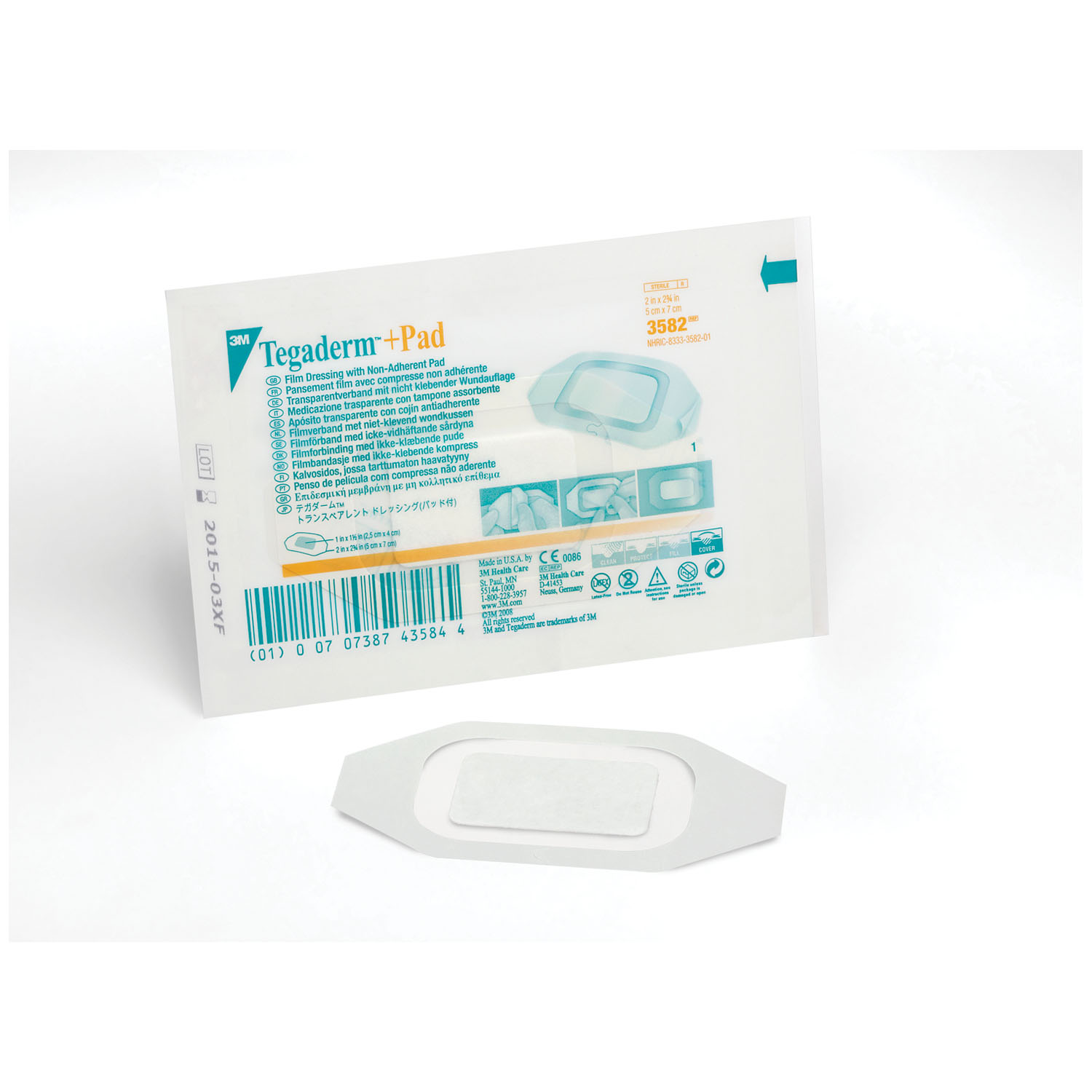 SOLVENTUM TEGADERM™ + PAD FILM DRESSING WITH NON-ADHERENT PAD Transparent Dressing, 2" x 2¾", Pad Size 1" x 1½", 50/bx, 4 bx/cs (Continental US+HI Only) Solventum Corporation 3582
