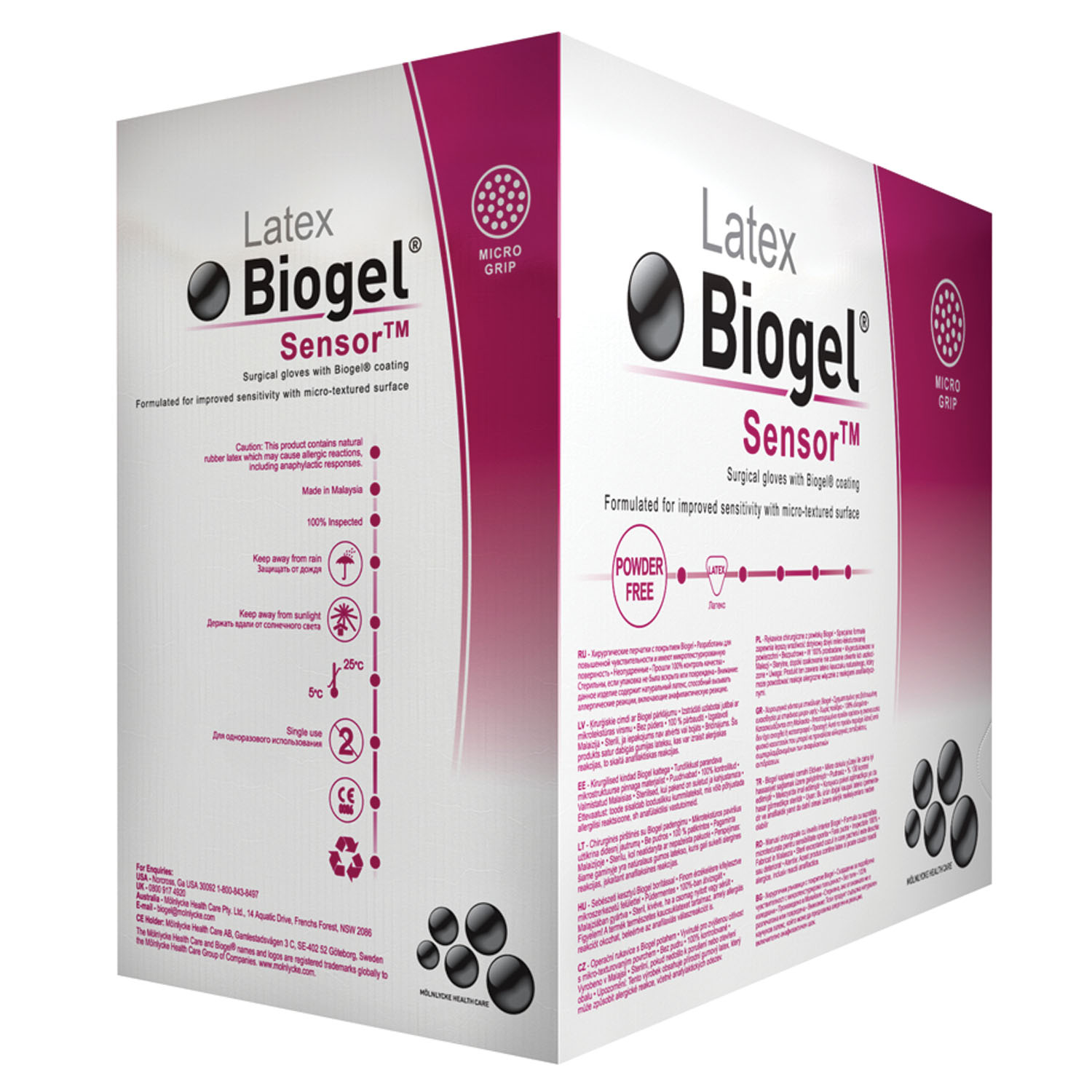 MOLNLYCKE BIOGEL® SENSOR™ GLOVES Surgical Glove, Size 9, Sterile, Latex, Powder Free (PF), 40/bx, 4 bx/cs (US Only) Molnlycke Health Care US, LLC 30690
