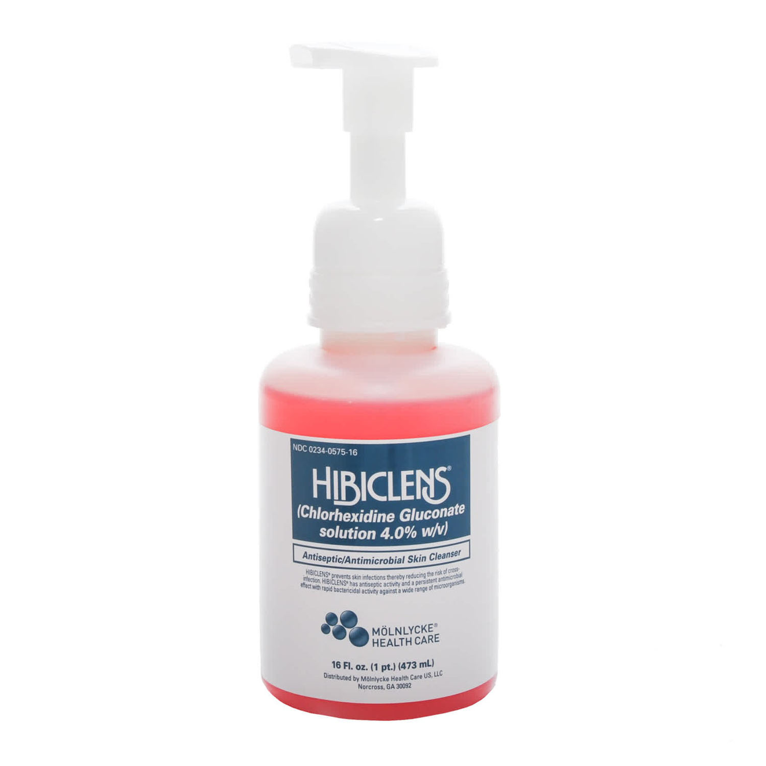 MOLNLYCKE HIBICLENS® ANTISEPTIC ANTIMICROBIAL SKIN CLEANSER Skin Cleanser, 16 oz Liquid with Foaming Pump (Pump Top Included), 12/cs (54 cs/plt) (US Only) (Item on Manufacturer Backorder - Inventory Limited when Available)  <Strong>Max weekly quantity allowed: 50</Strong> Molnlycke Health Care US, LLC 57516