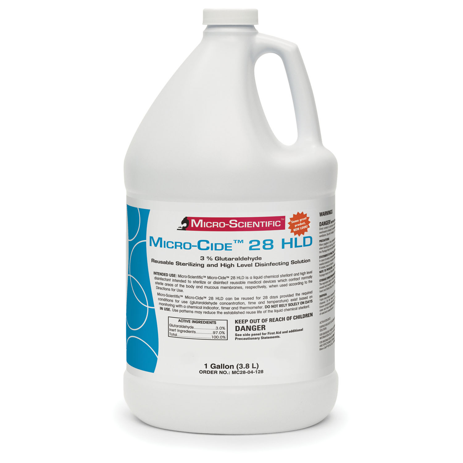 MICRO-SCIENTIFIC MICRO-CIDE28 HLD® DISINFECTANT Micro-Cide Disinfectant, 1 Gallon, 4/cs (Must Order Testing Strips item #M60054) (US Only) (36 cs/plt) Micro-Scientific, USA MC28-04-128