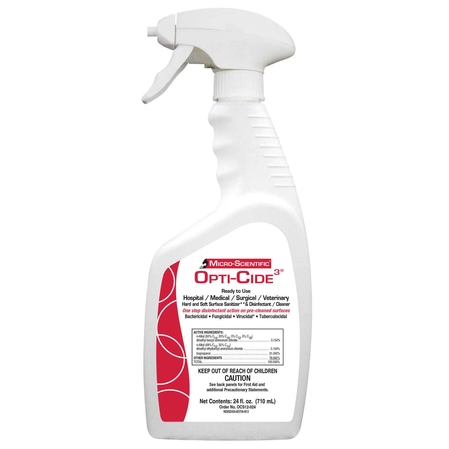 MICRO-SCIENTIFIC OPTI-CIDE3® DISINFECTANT Opti-Cide3 Disinfectant, 24 oz Spray Bottle, 12/cs (Contenental US Only) (Item is considered HAZMAT and cannot ship via Air or to AK, GU, HI, MP, PR, VI) (60 cs/plt) Micro-Scientific, USA OCS12-024
