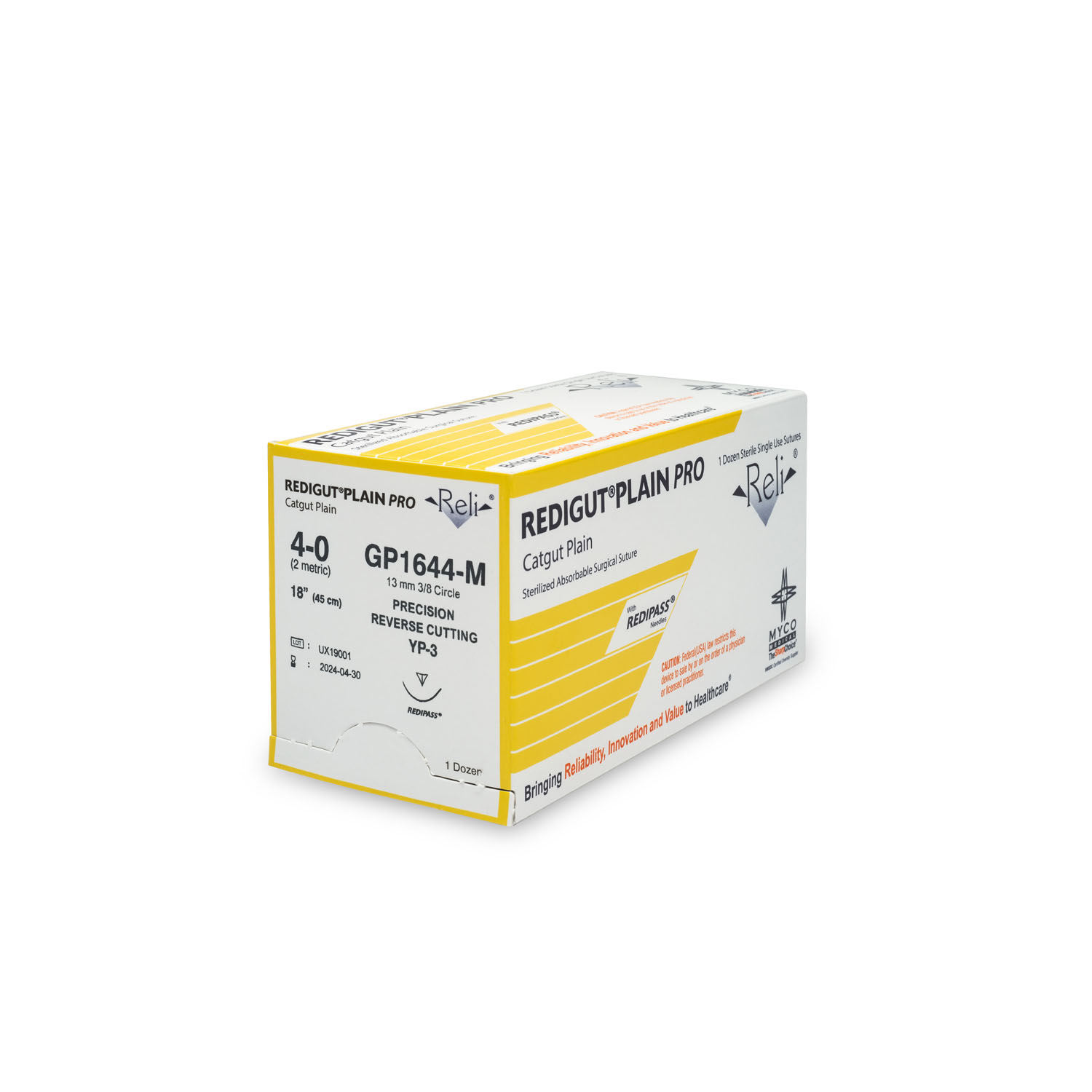 MYCO RELI® PRO SUTURE Suture, 4-0, Redigut, Plain, Natural, 18", YP-3, 12/bx (US Only) Myco Medical GP1644-M