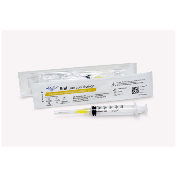 MYCO RELI® CONVENTIONAL HYPODERMIC NEEDLE W/SYRINGE Syringe with Detachable Hypodermic Needle, 5 mL, 20G x 1", Regular Wall/Bevel, 100/bx (US Only) Myco Medical HYP20G101-RW-S5ML