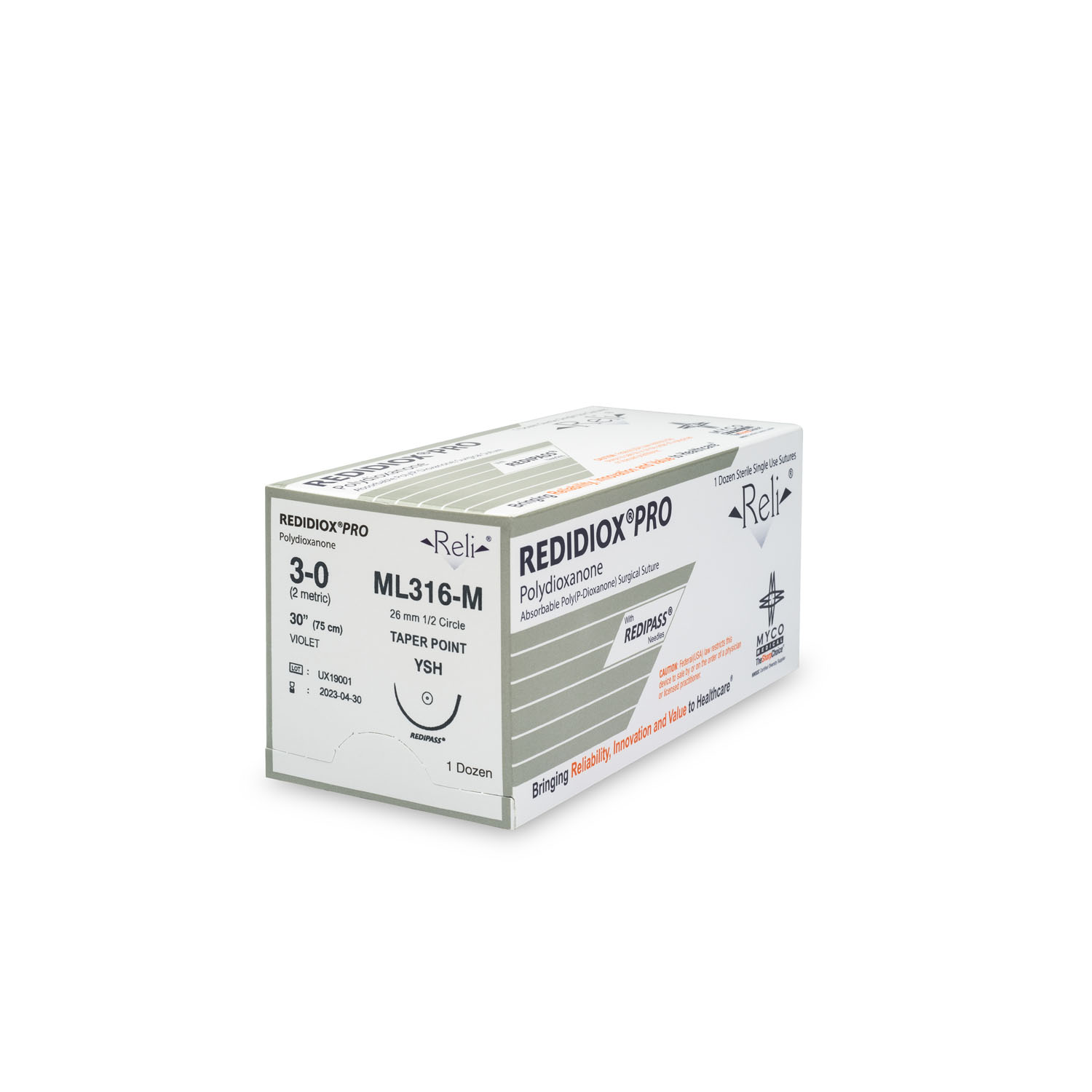 MYCO RELI® PRO SUTURE Suture, 3-0, Redidiox, Violet, Monofilament, 30", YSH, 12/bx (US Only) Myco Medical ML316-M