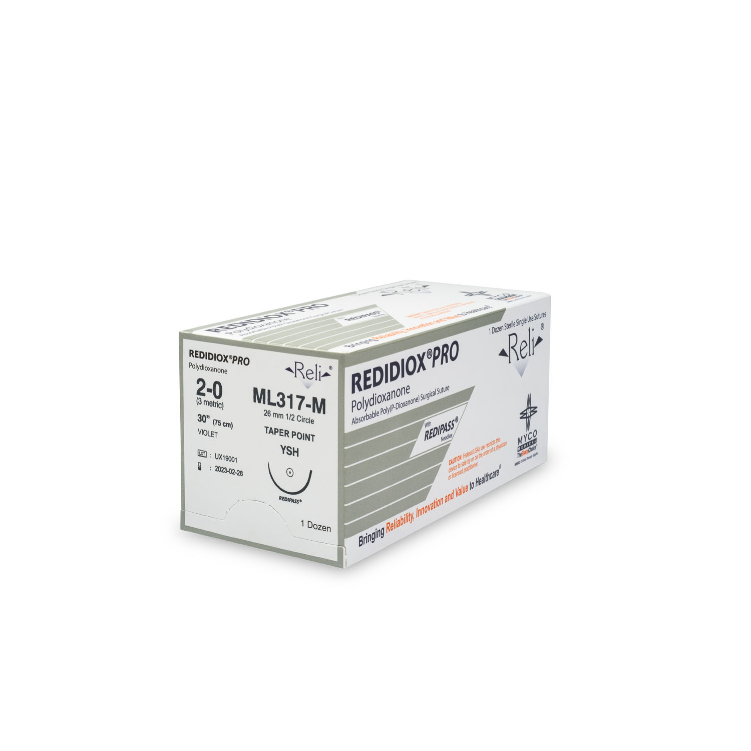 MYCO RELI® PRO SUTURE Suture, 2-0, Redidiox, Violet, Monofilament, 30", YSH, 12/bx (US Only) Myco Medical ML317-M