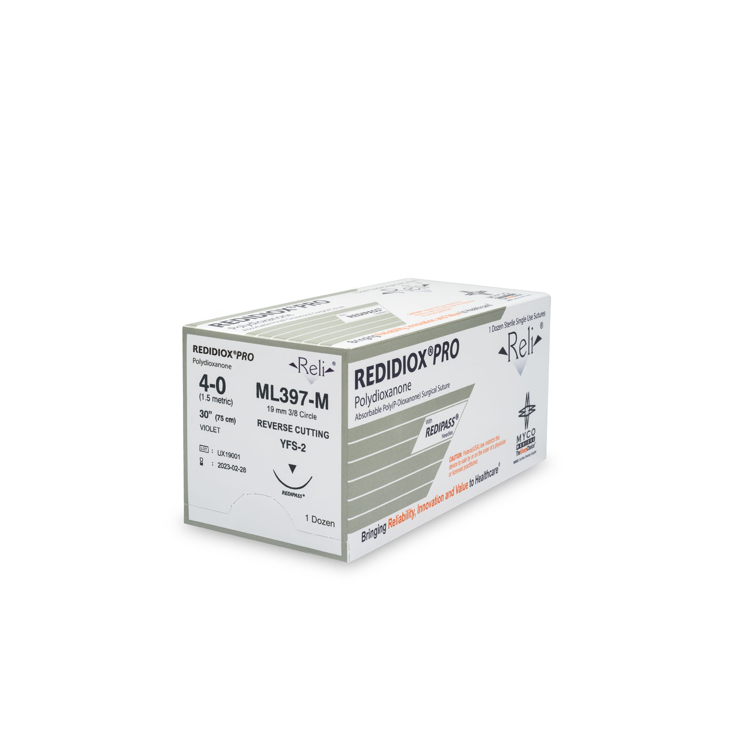 MYCO RELI® PRO SUTURE Suture, 4-0, Redidiox, Violet, Monofilament, 30", YFS-2, 12/bx (US Only) Myco Medical ML397-M