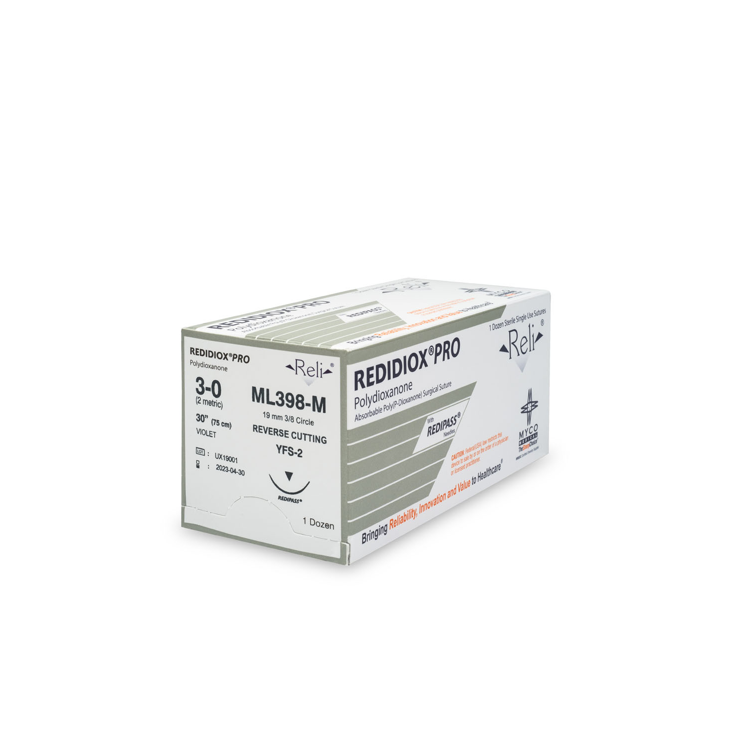 MYCO RELI® PRO SUTURE Suture, 3-0, Redidiox, Violet, Monofilament, 30", YFS-2, 12/bx (Item is on Manufacturer backorder with an expected release date of 1/1/24) (US Only) Myco Medical ML398-M