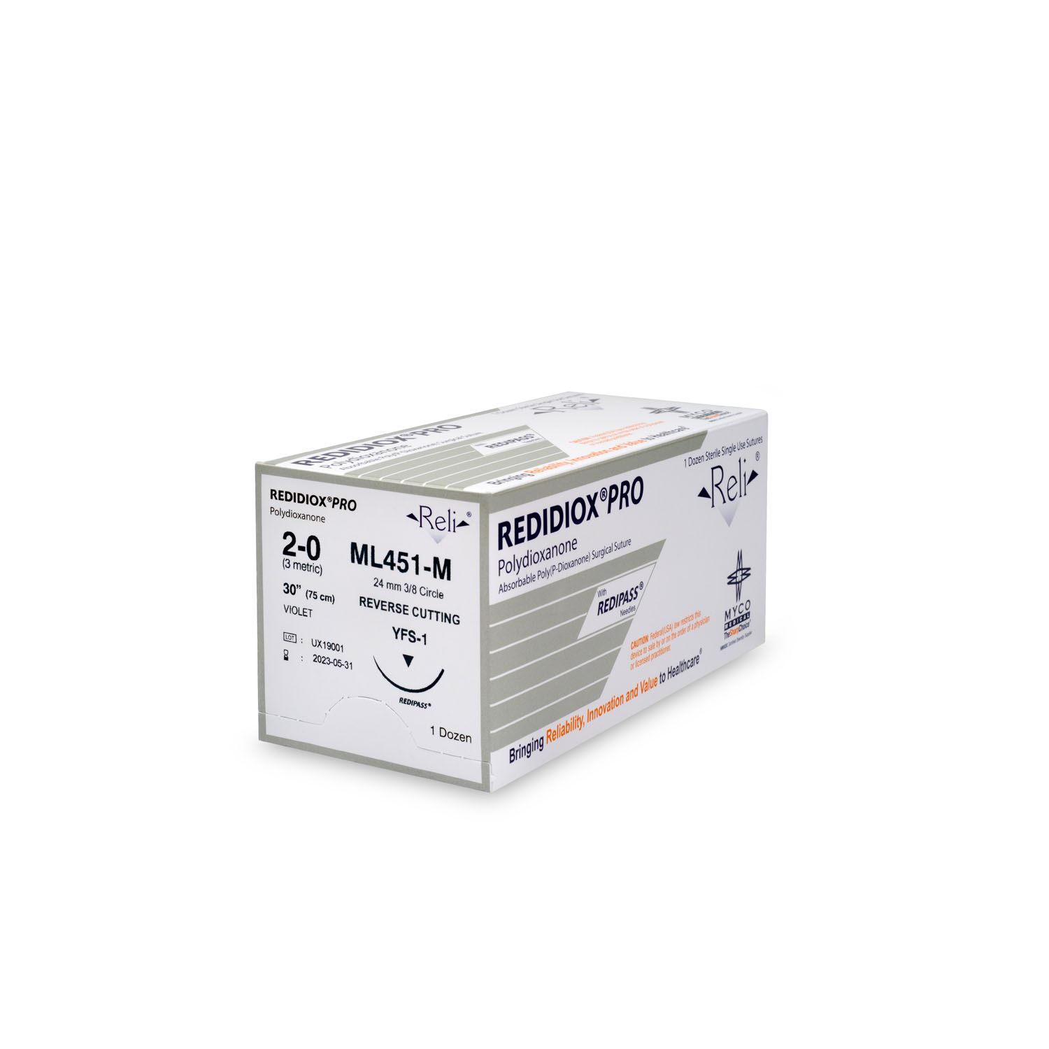 MYCO RELI® PRO SUTURE Suture, 2-0, Redidiox, Violet, Monofilament, 30", YFS-1, 12/bx (US Only) Myco Medical ML451-M