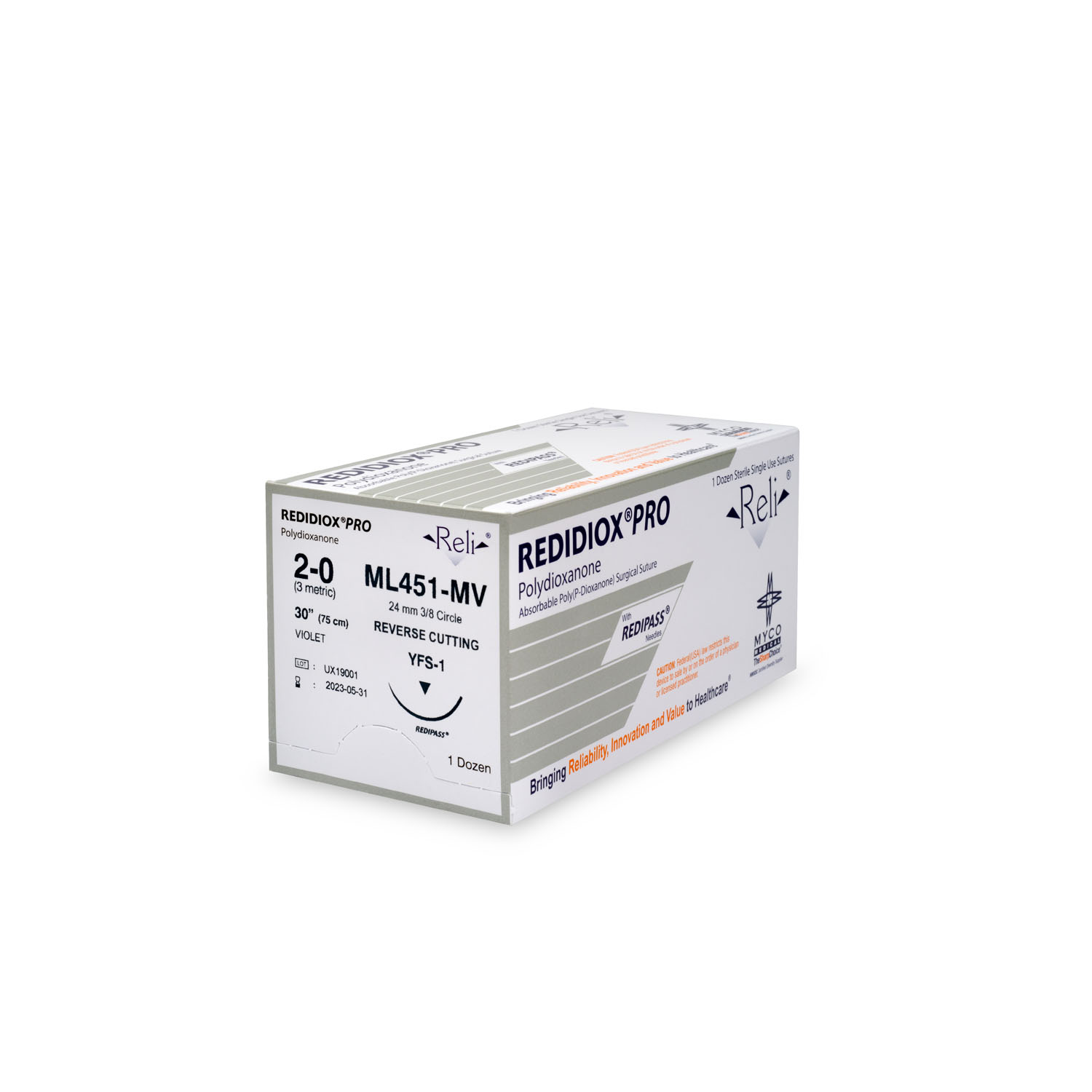 MYCO RELI® PRO SUTURE Suture, 2-0, Redidiox, Violet, Monofilament, 30", YFS-1, 12/bx (US Only) Myco Medical ML451-MV