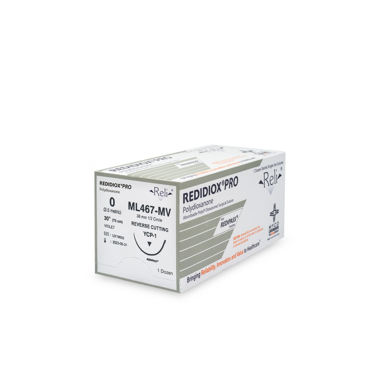 MYCO RELI® PRO SUTURE Suture, 0, Redidiox, Violet, Monofilament, 30", YCP-1, 12/bx (US Only) Myco Medical ML467-MV