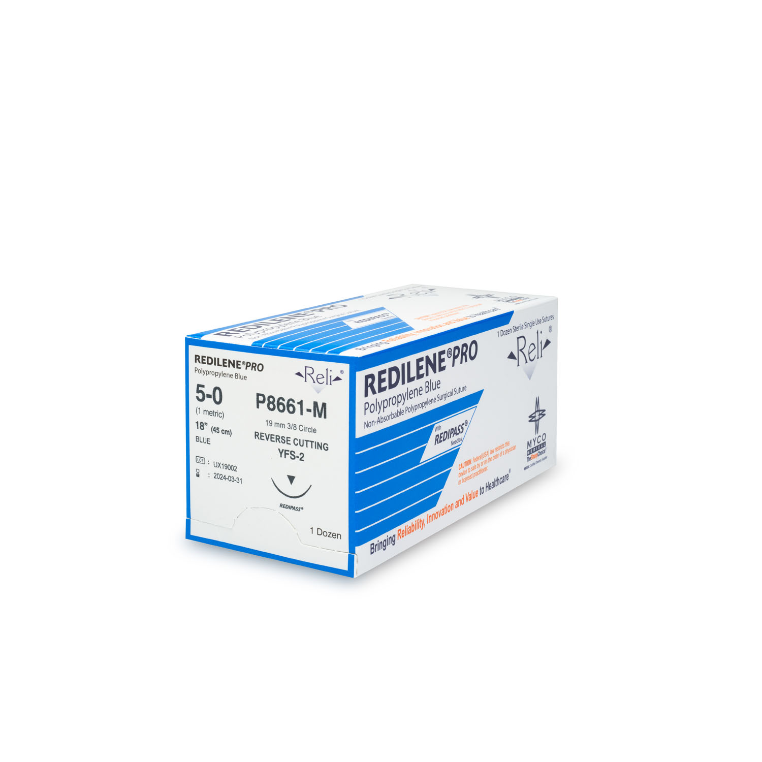 MYCO RELI® PRO SUTURE Suture, 5-0, Redilene, Blue, Monofilament, 18", YFS-2, 12/bx (US Only) Myco Medical P8661-M