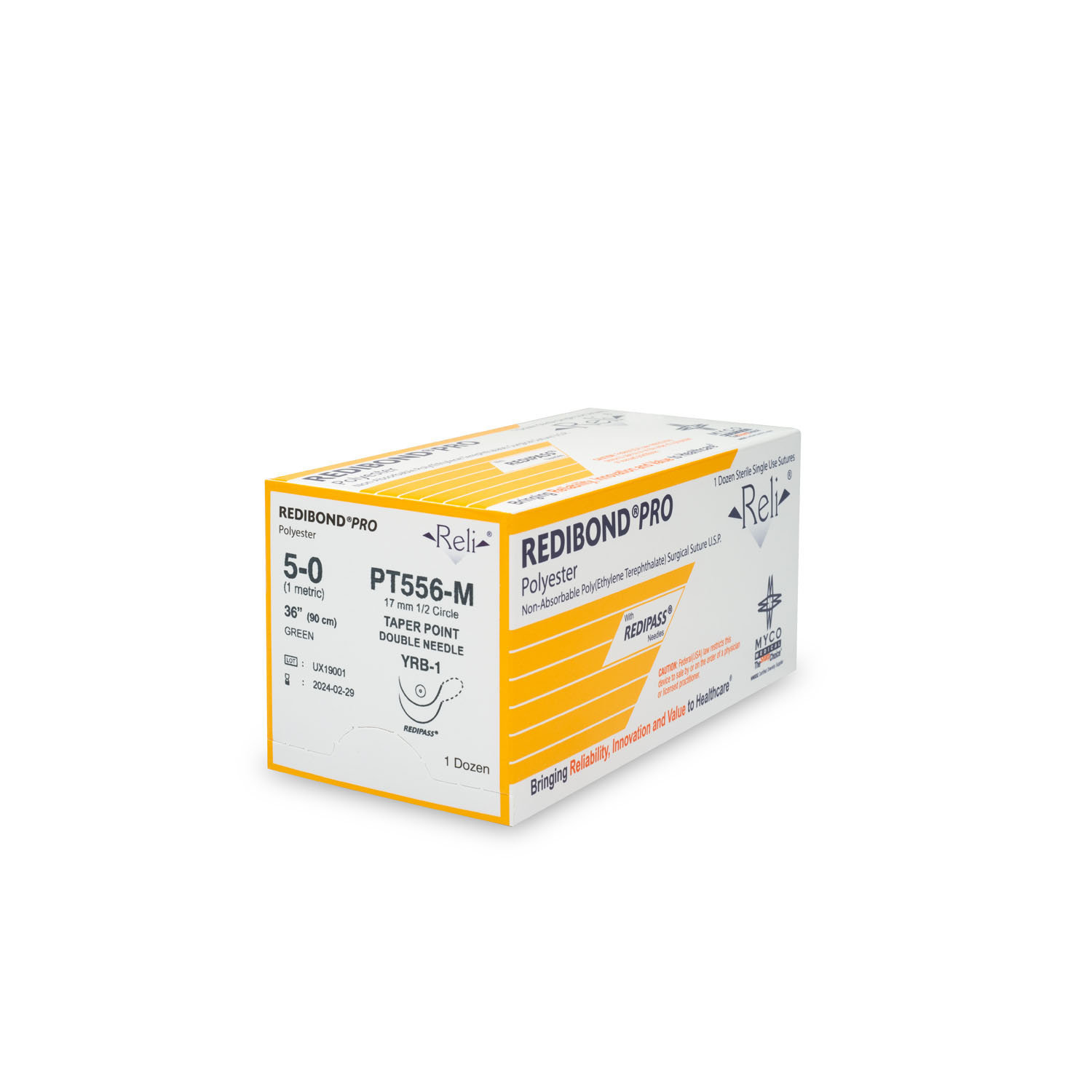MYCO RELI® PRO SUTURE Suture, 5-0, Redibond, Green, Braided, 36", YRB-1, 12/bx (US Only) Myco Medical PT556-M