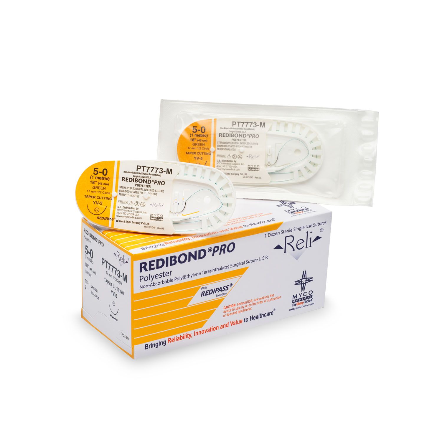 MYCO RELI® PRO SUTURE Suture, 5-0, Redibond, Green, Braided, 18", YV-5, 12/bx (US Only) Myco Medical PT7773-M