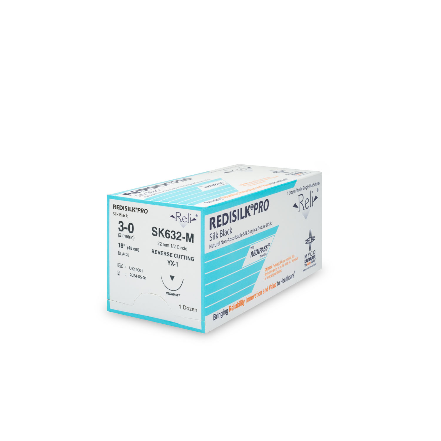 MYCO RELI® PRO SUTURE Suture, 3-0, Redisilk, Black, Braided, 18", YX-1, 12/bx (US Only) Myco Medical SK632-M