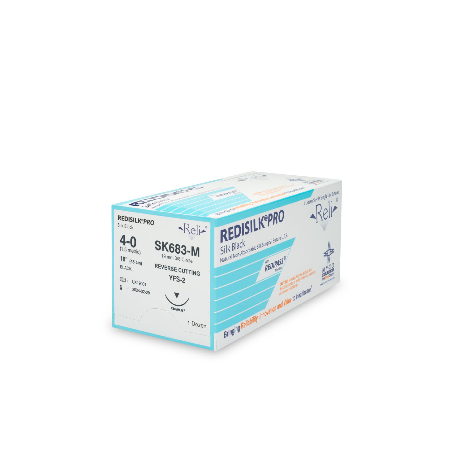 MYCO RELI® PRO SUTURE Suture, 4-0, Redisilk, Black, Braided, 18", YFS-2, 12/bx (US Only) Myco Medical SK683-M