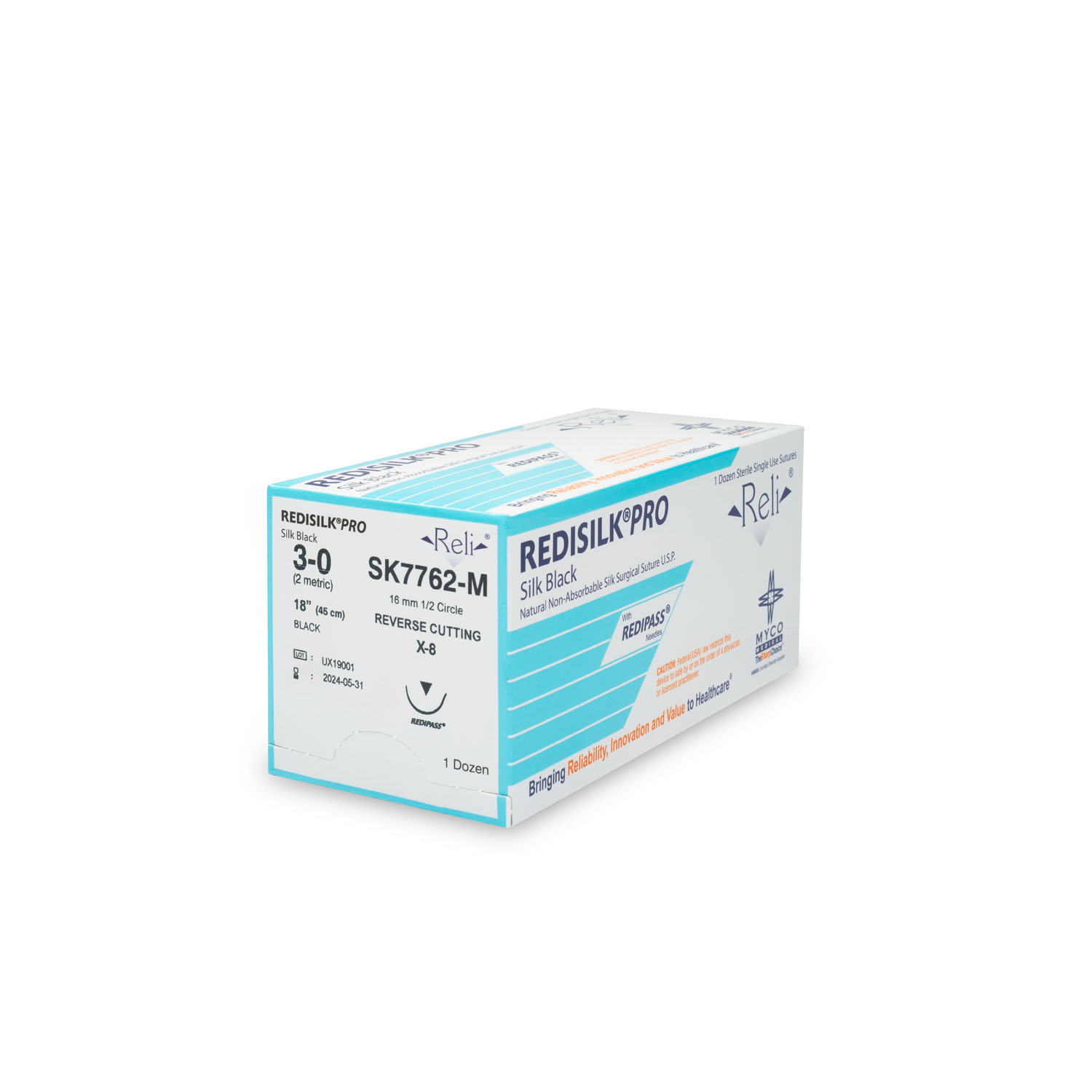 MYCO RELI® PRO SUTURE Suture, 3-0, Redisilk, Black, Braided, 18", YX-8, 12/bx (US Only) Myco Medical SK7762-M