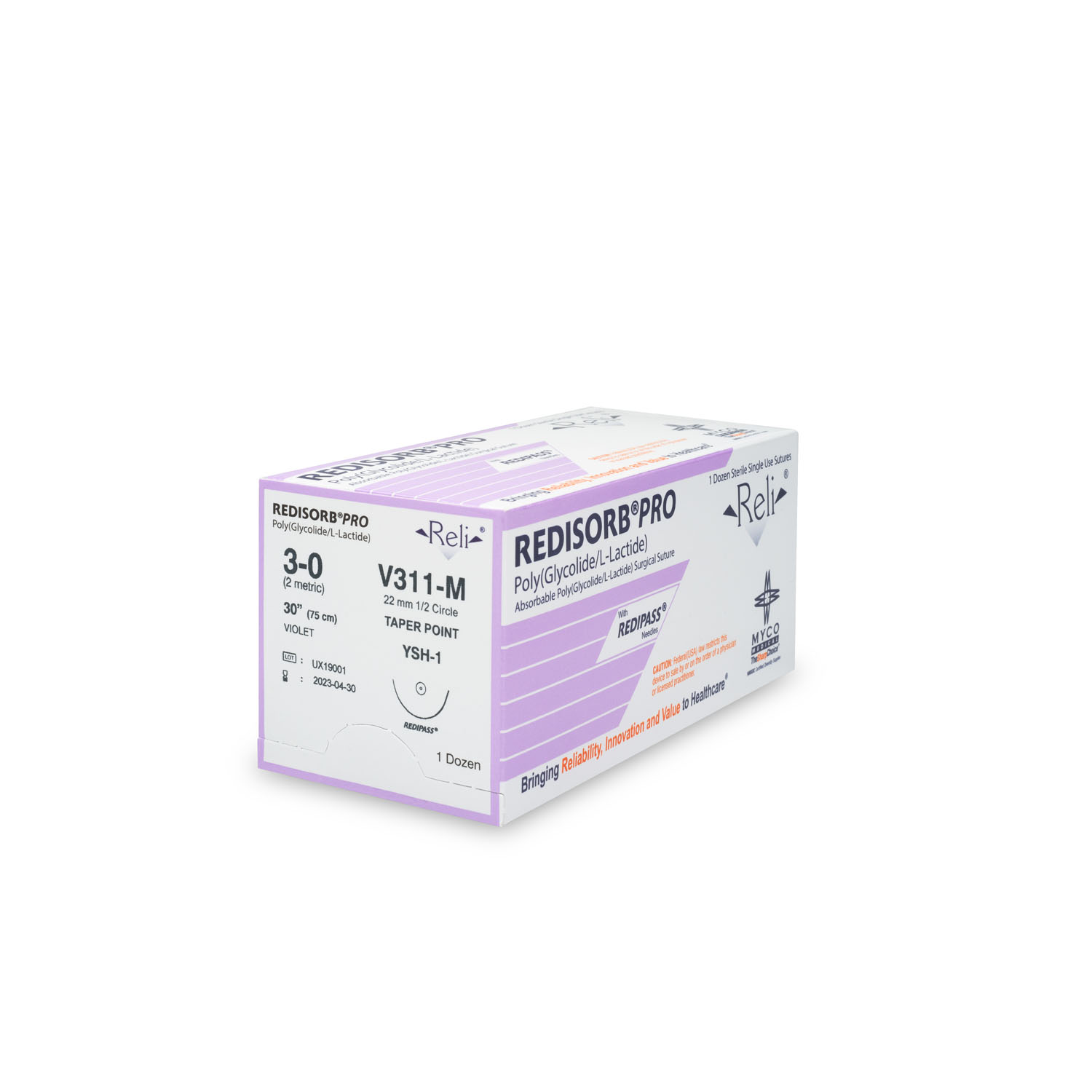 MYCO RELI® PRO SUTURE Suture, 3-0, Redisorb, Violet, Braided, 30", YSH-1, 12/bx (US Only) Myco Medical V311-M