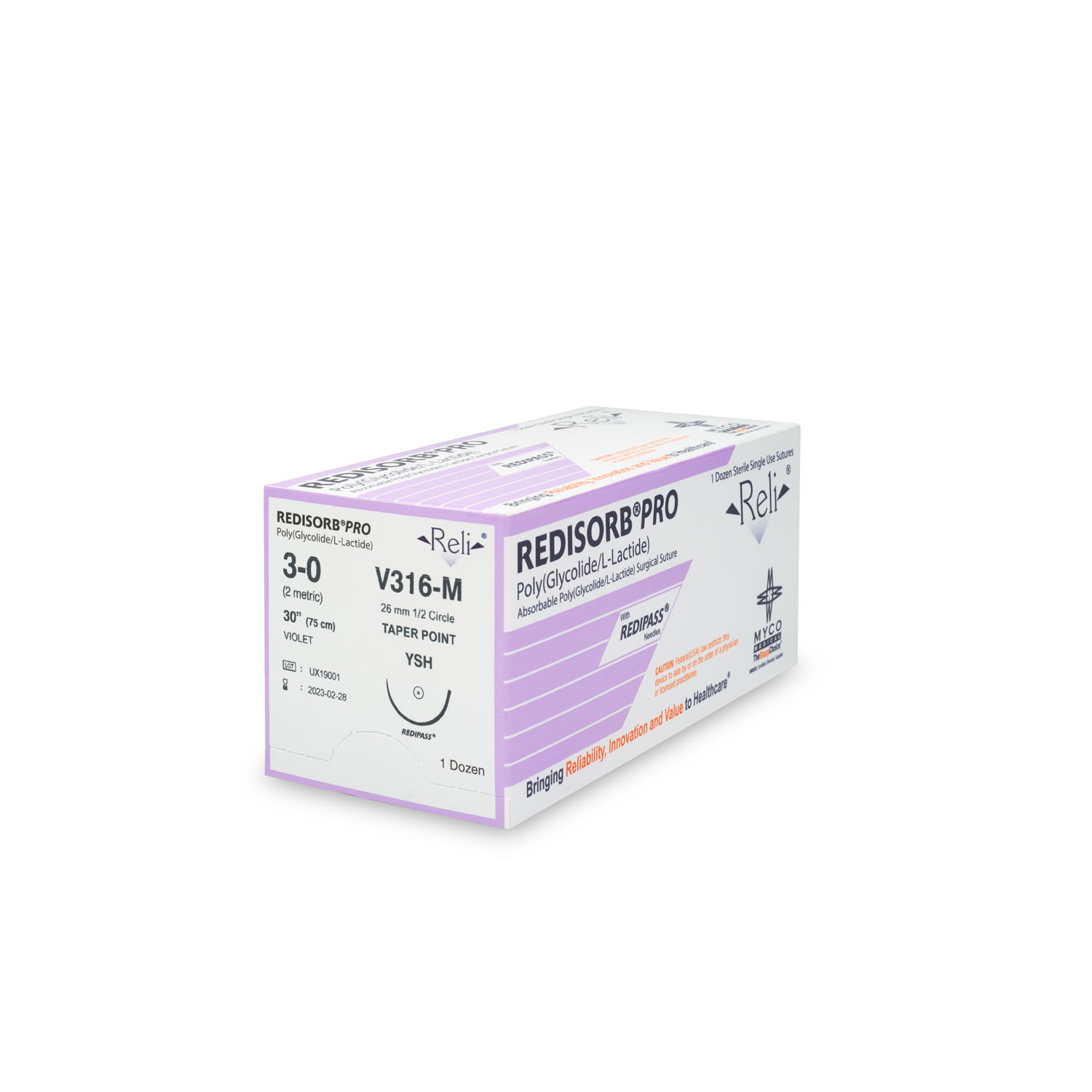 MYCO RELI® PRO SUTURE Suture, 3-0, Redisorb, Violet, Braided, 30", YSH, 12/bx (US Only) Myco Medical V316-M