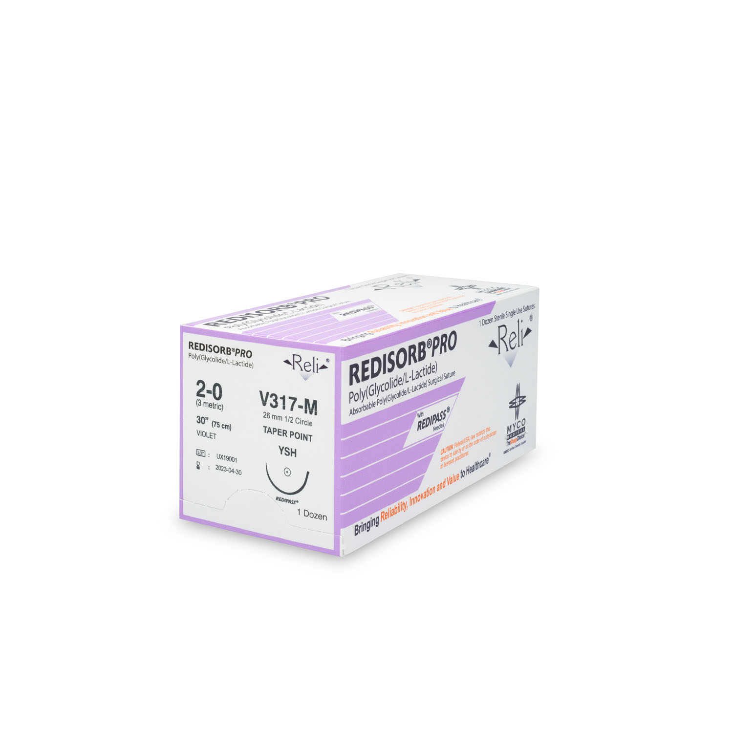 MYCO RELI® PRO SUTURE Suture, 2-0, Redisorb, Violet, Braided, 30", YSH, 12/bx (US Only) Myco Medical V317-M