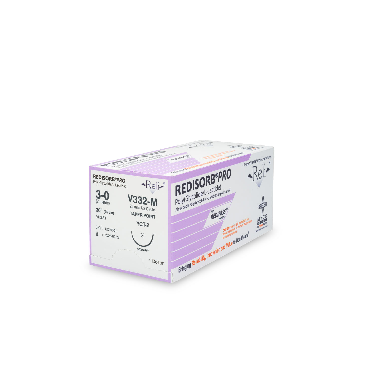 MYCO RELI® PRO SUTURE Suture, 3-0, Redisorb, Violet, Braided, 30", YCT-2, 12/bx (US Only) Myco Medical V332-M