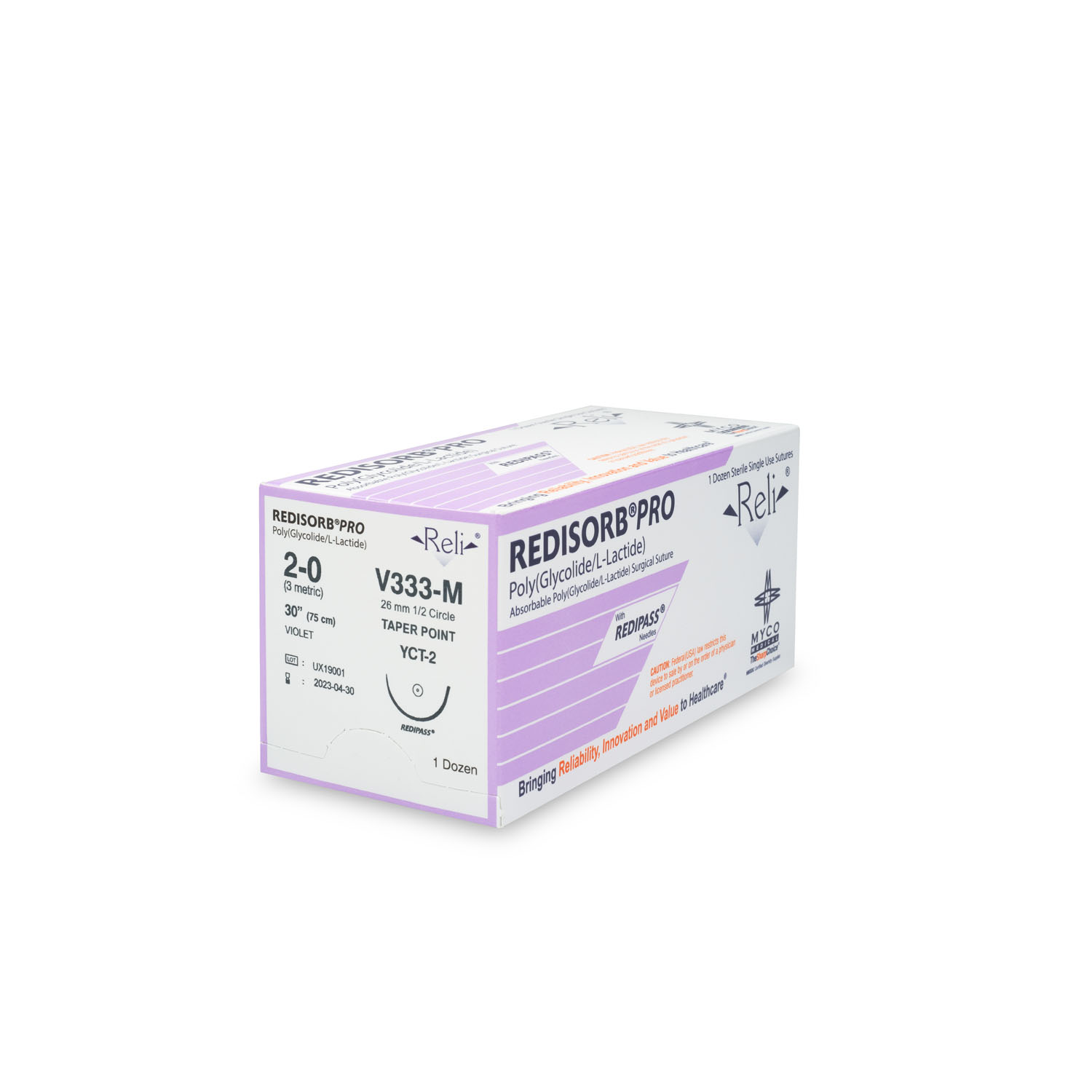 MYCO RELI® PRO SUTURE Suture, 2-0, Redisorb, Violet, Braided, 30", YCT-2, 12/bx (US Only) Myco Medical V333-M