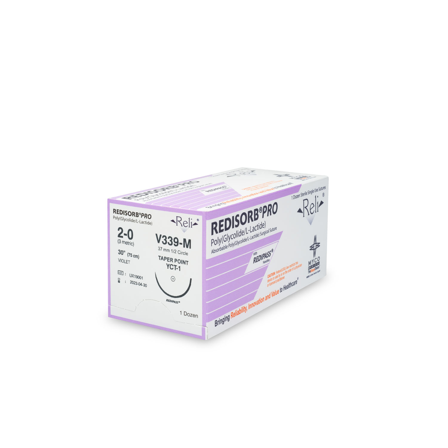 MYCO RELI® PRO SUTURE Suture, 2-0, Redisorb, Violet, Braided, 30", YCT-1, 12/bx (US Only) Myco Medical V339-M