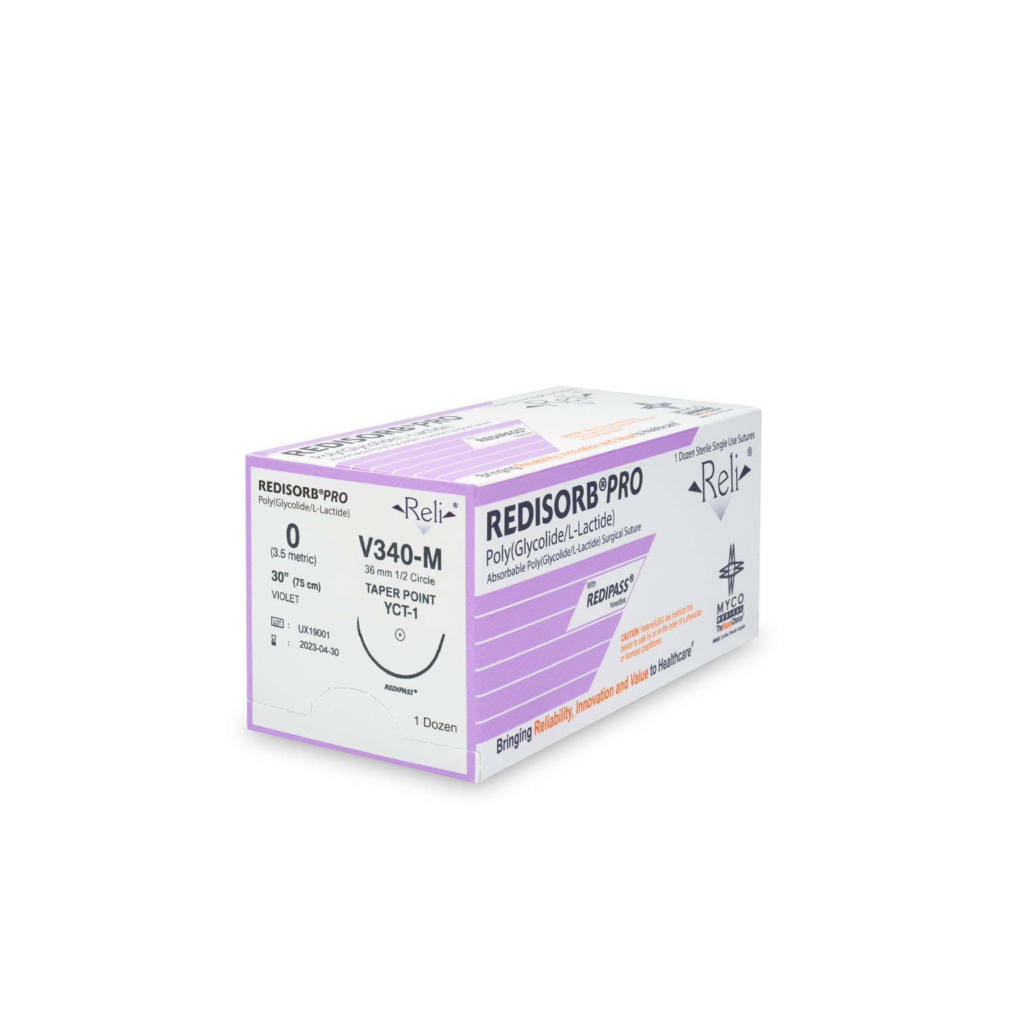 MYCO RELI® PRO SUTURE Suture, 0, Redisorb, Violet, Braided, 30", YCT-1, 12/bx (US Only) Myco Medical V340-M
