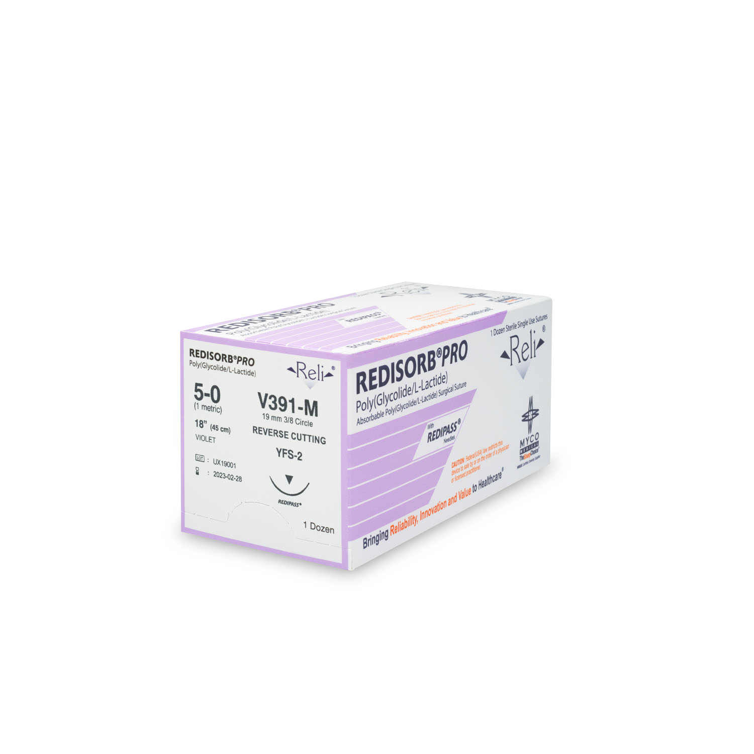 MYCO RELI® PRO SUTURE Suture, 5-0, Redisorb, Violet, Braided, 18", YFS-2, 12/bx (US Only) Myco Medical V391-M