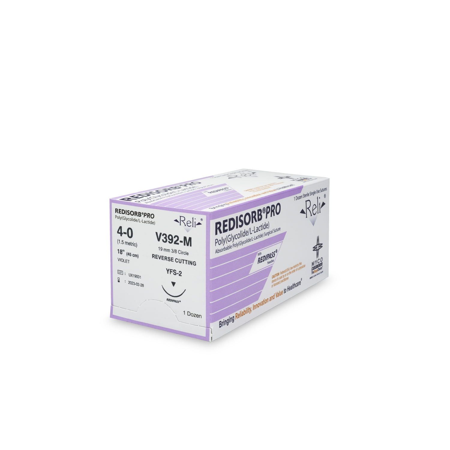 MYCO RELI® PRO SUTURE Suture, 4-0, Redisorb, Violet, Braided, 18", YFS-2, 12/bx (US Only) Myco Medical V392-M