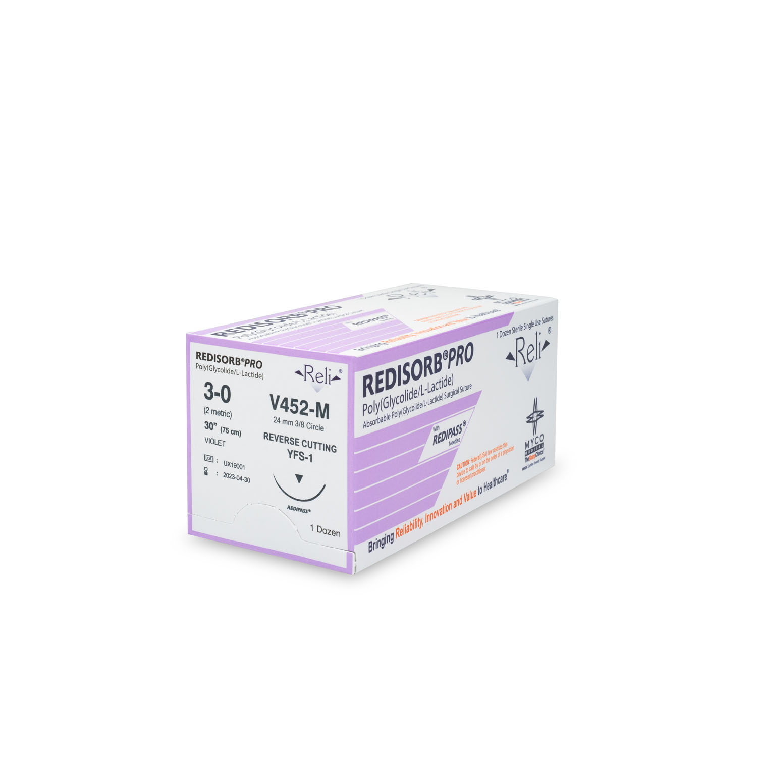 MYCO RELI® PRO SUTURE Suture, 3-0, Redisorb, Violet, Braided, 30", YFS-1, 12/bx (US Only) Myco Medical V452-M