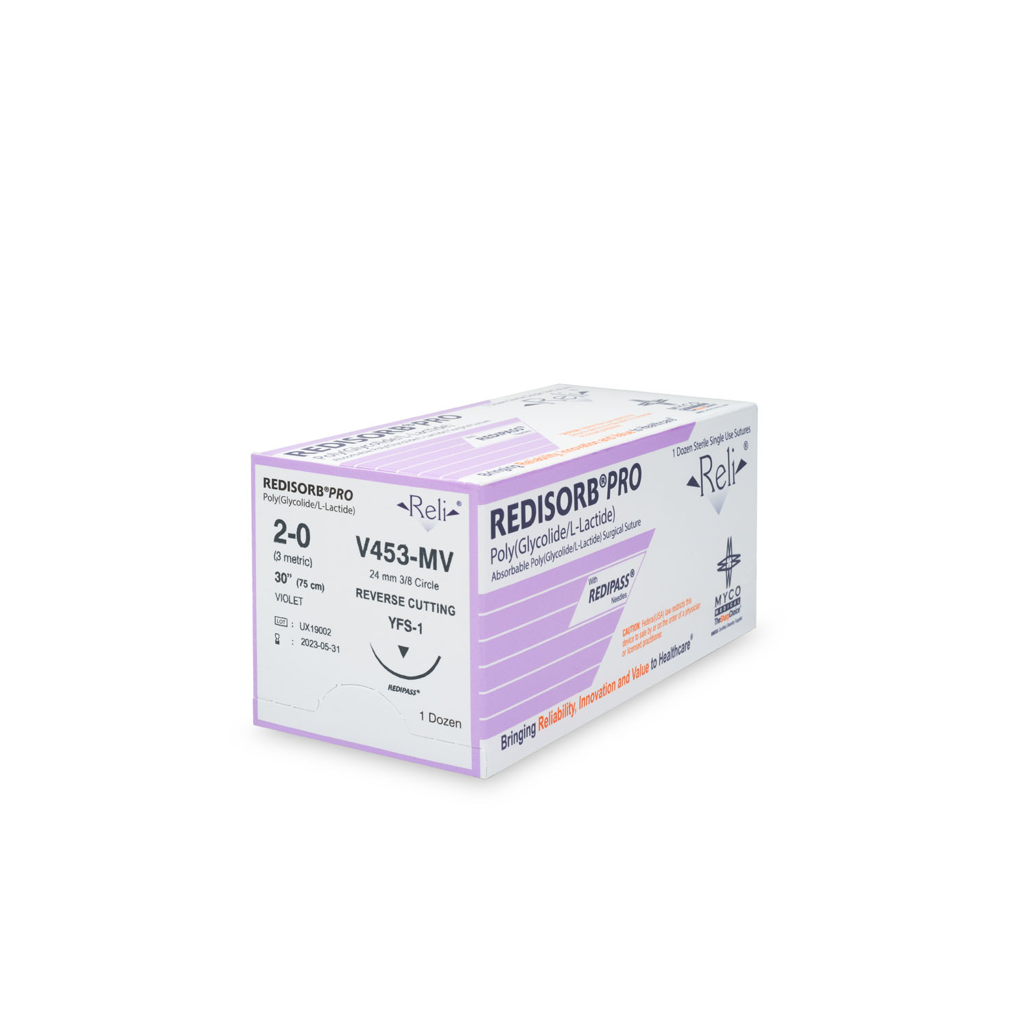 MYCO RELI® PRO SUTURE Suture, 2-0, Redisorb, Violet, Braided, 30", YFS-1, 12/bx (US Only) Myco Medical V453-MV