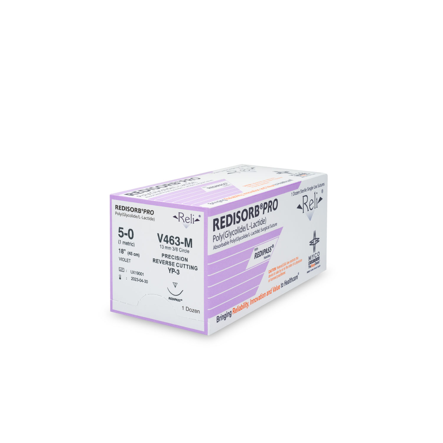 MYCO RELI® PRO SUTURE Suture, 5-0, Redisorb, Violet, Braided, 18", YP-3, 12/bx (US Only) Myco Medical V463-M