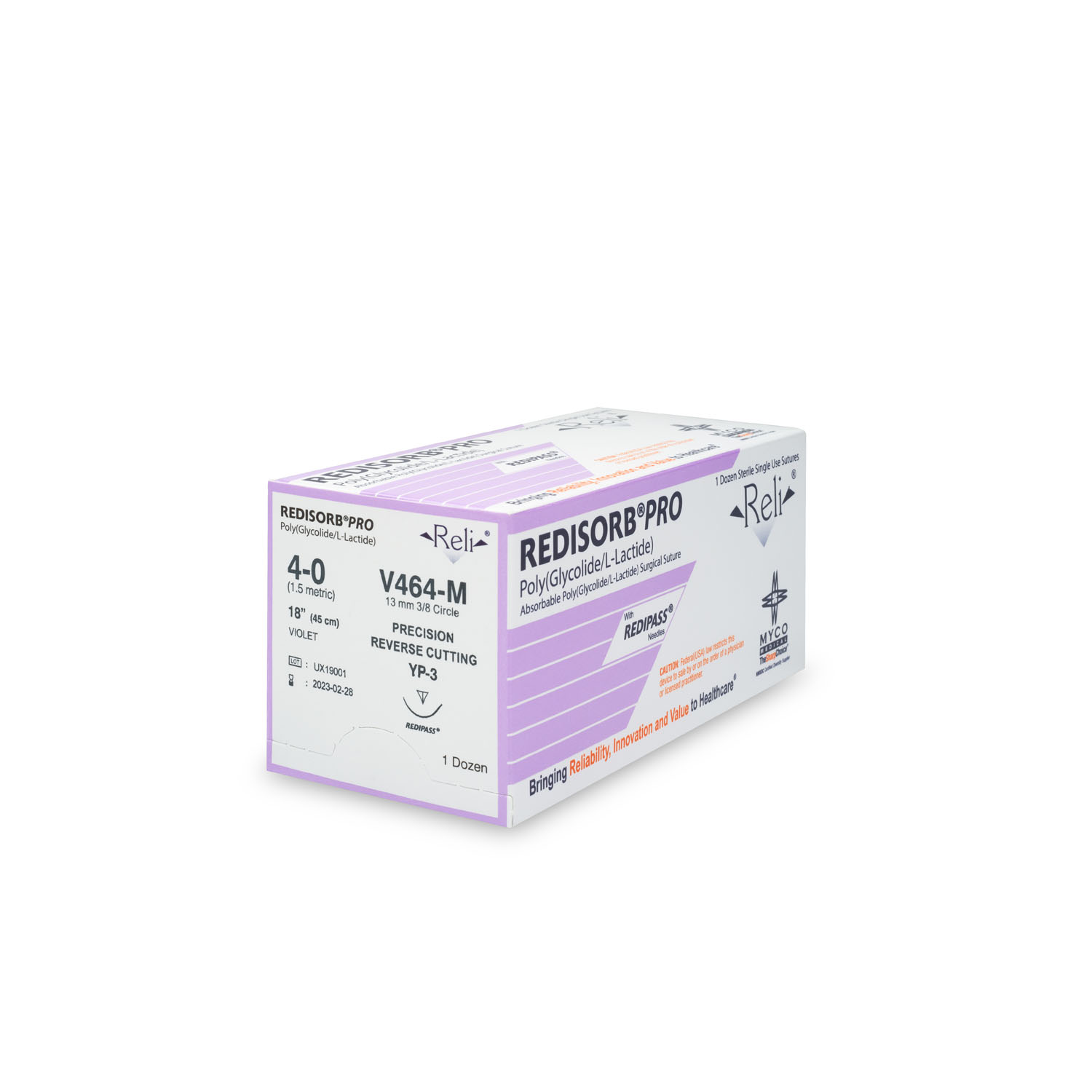 MYCO RELI® PRO SUTURE Suture, 4-0, Redisorb, Violet, Braided, 18", YP-3, 12/bx (US Only) Myco Medical V464-M