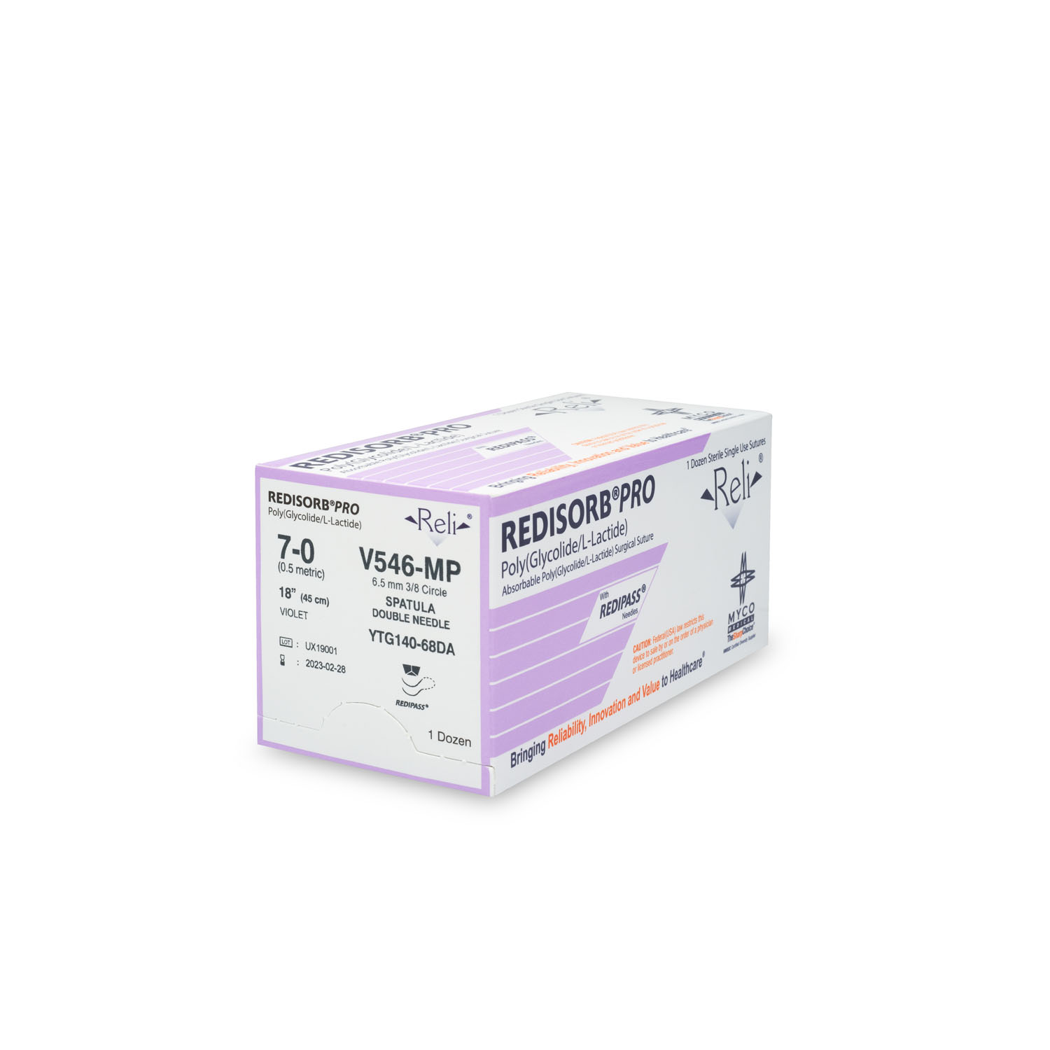 MYCO RELI® PRO SUTURE Suture, 7-0, Redisorb, Violet, Braided, 18", YTG140-68, 12/bx (US Only) Myco Medical V546-MP
