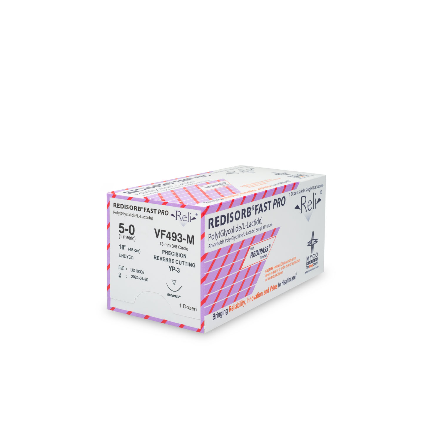 MYCO RELI® PRO SUTURE Suture, 5-0, Redisorb, Fast, Undyed, Braided, 18", YP-3, 12/bx (US Only) Myco Medical VF493-M